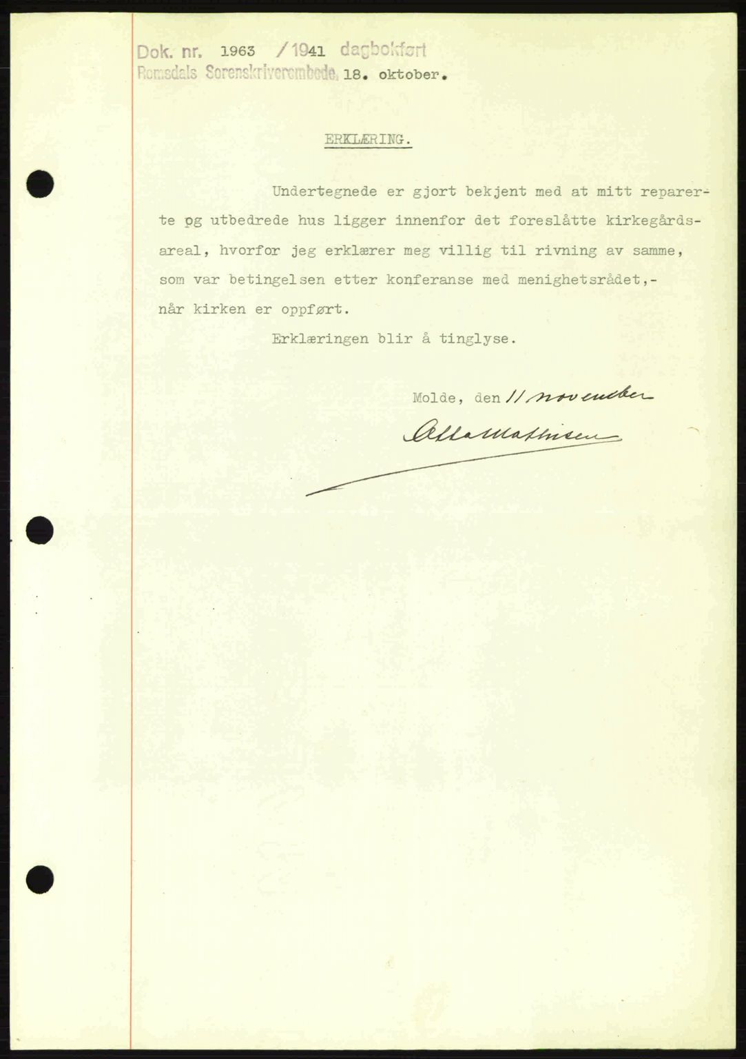 Romsdal sorenskriveri, SAT/A-4149/1/2/2C: Pantebok nr. B2, 1939-1945, Dagboknr: 1963/1941