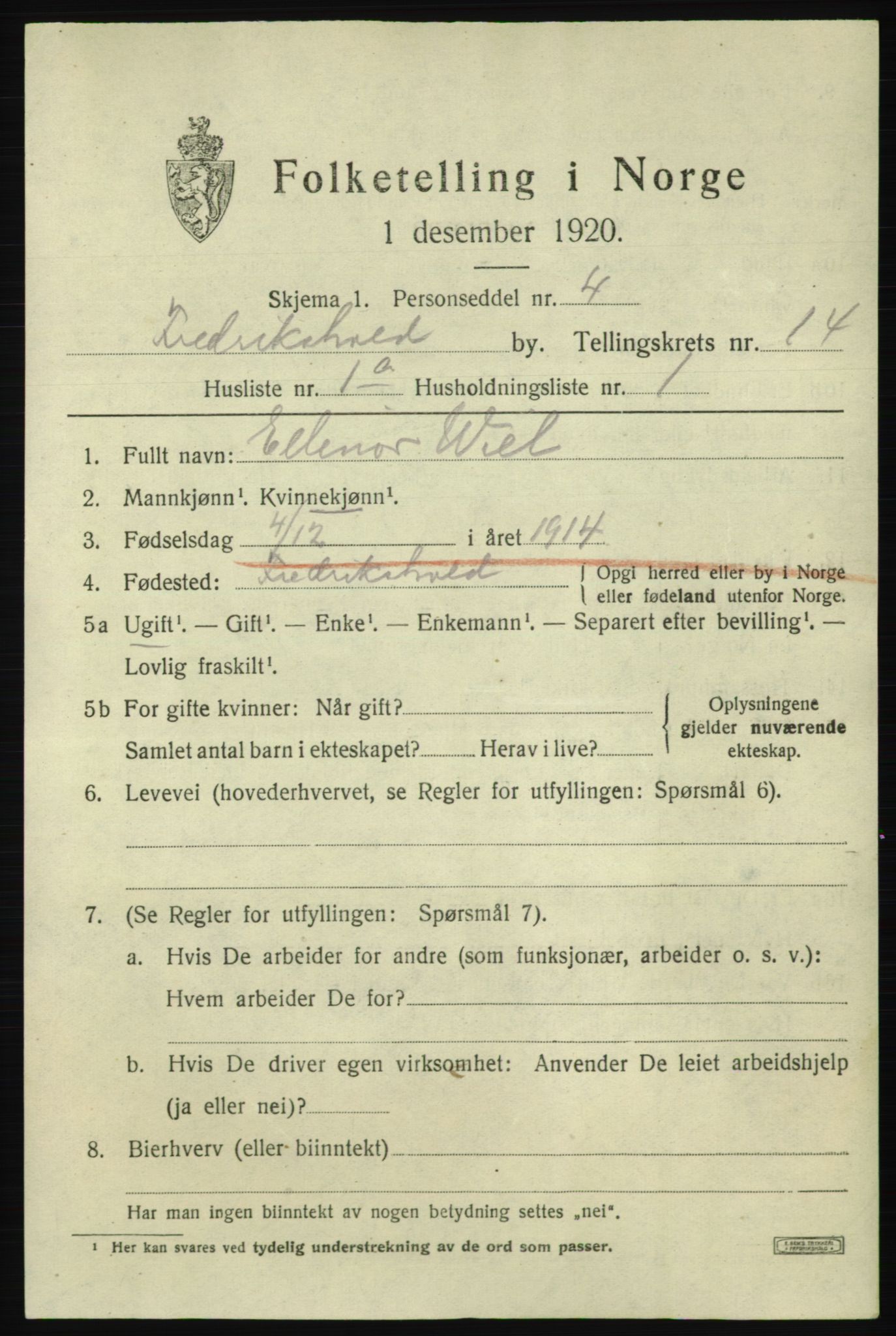 SAO, Folketelling 1920 for 0101 Fredrikshald kjøpstad, 1920, s. 22151