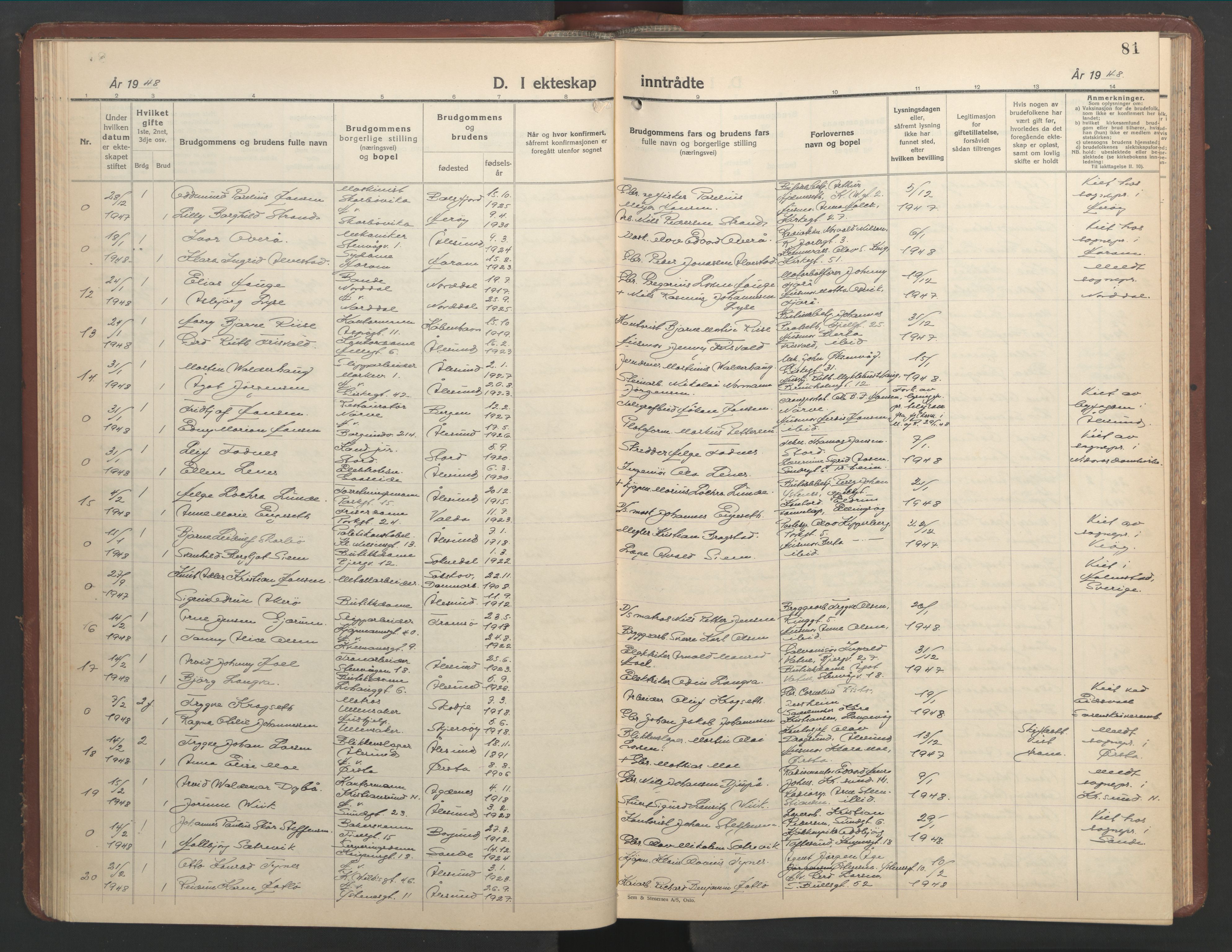 Ministerialprotokoller, klokkerbøker og fødselsregistre - Møre og Romsdal, AV/SAT-A-1454/529/L0479: Klokkerbok nr. 529C16, 1941-1950, s. 81