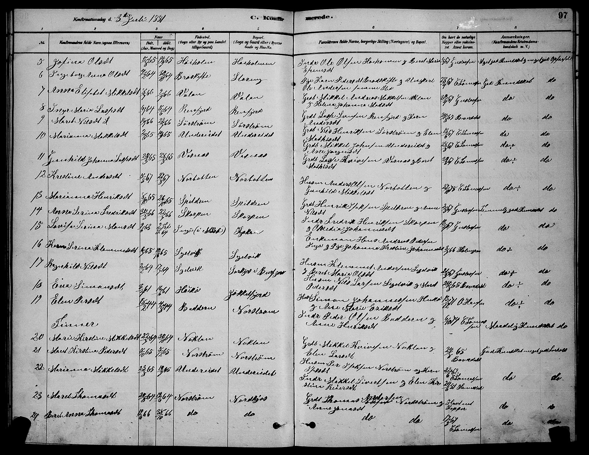 Skjervøy sokneprestkontor, AV/SATØ-S-1300/H/Ha/Hab/L0015klokker: Klokkerbok nr. 15, 1878-1890, s. 97