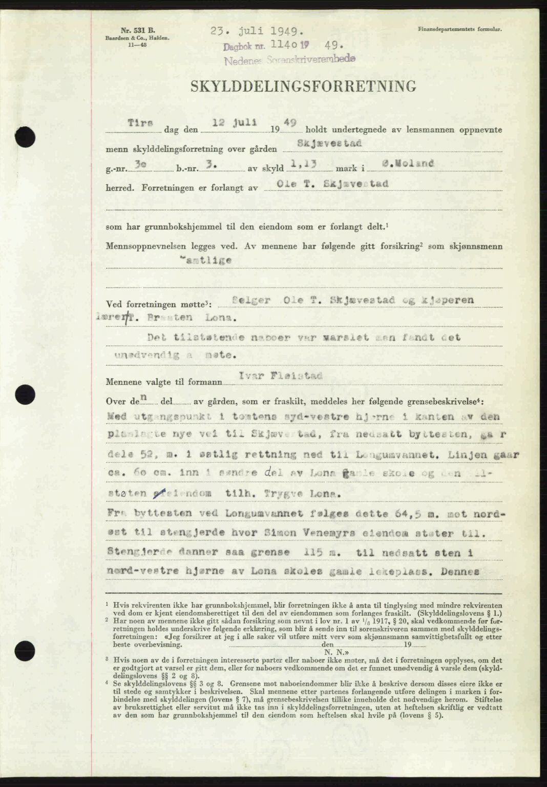 Nedenes sorenskriveri, AV/SAK-1221-0006/G/Gb/Gba/L0061: Pantebok nr. A13, 1949-1949, Dagboknr: 1140/1949