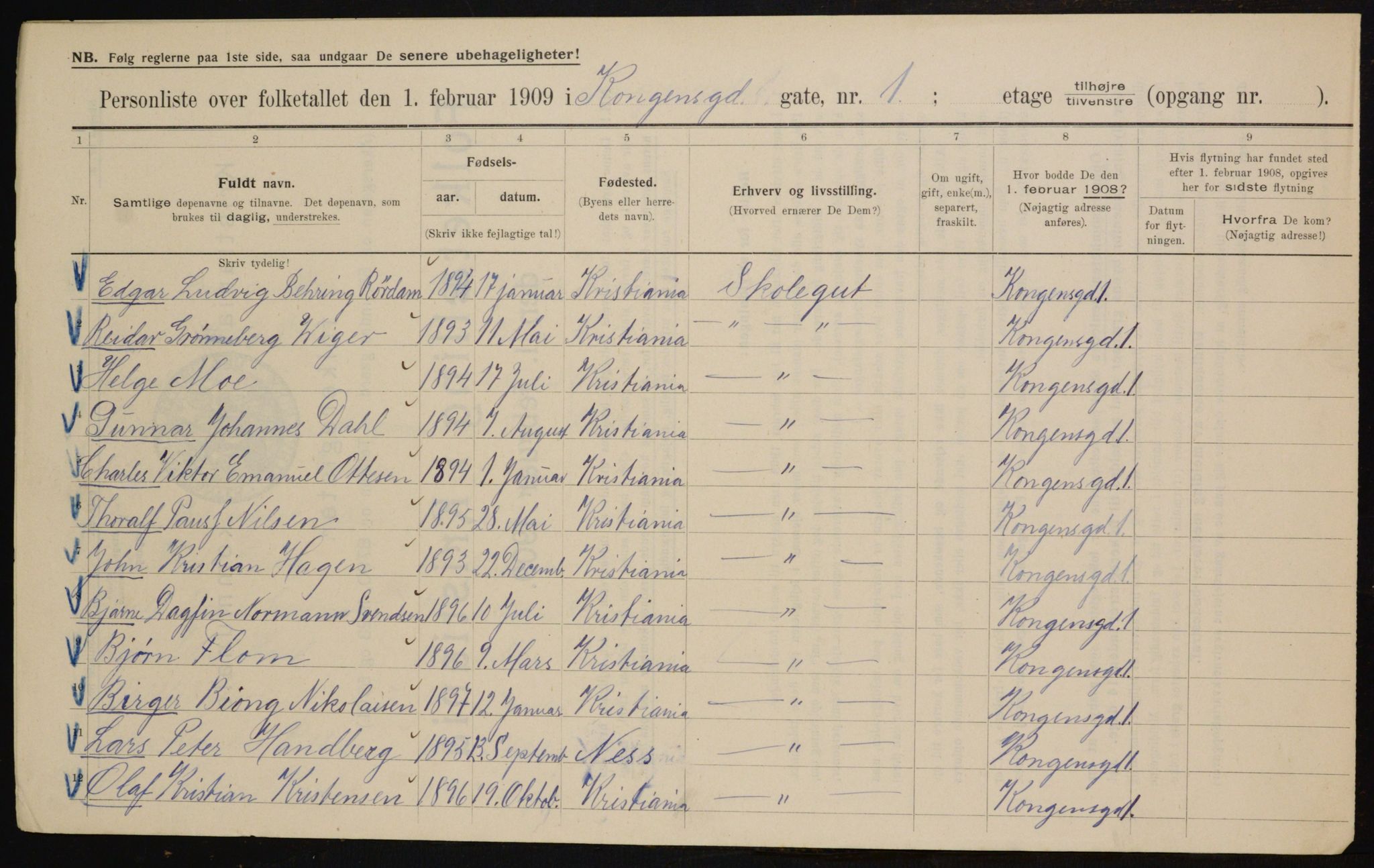 OBA, Kommunal folketelling 1.2.1909 for Kristiania kjøpstad, 1909, s. 48088