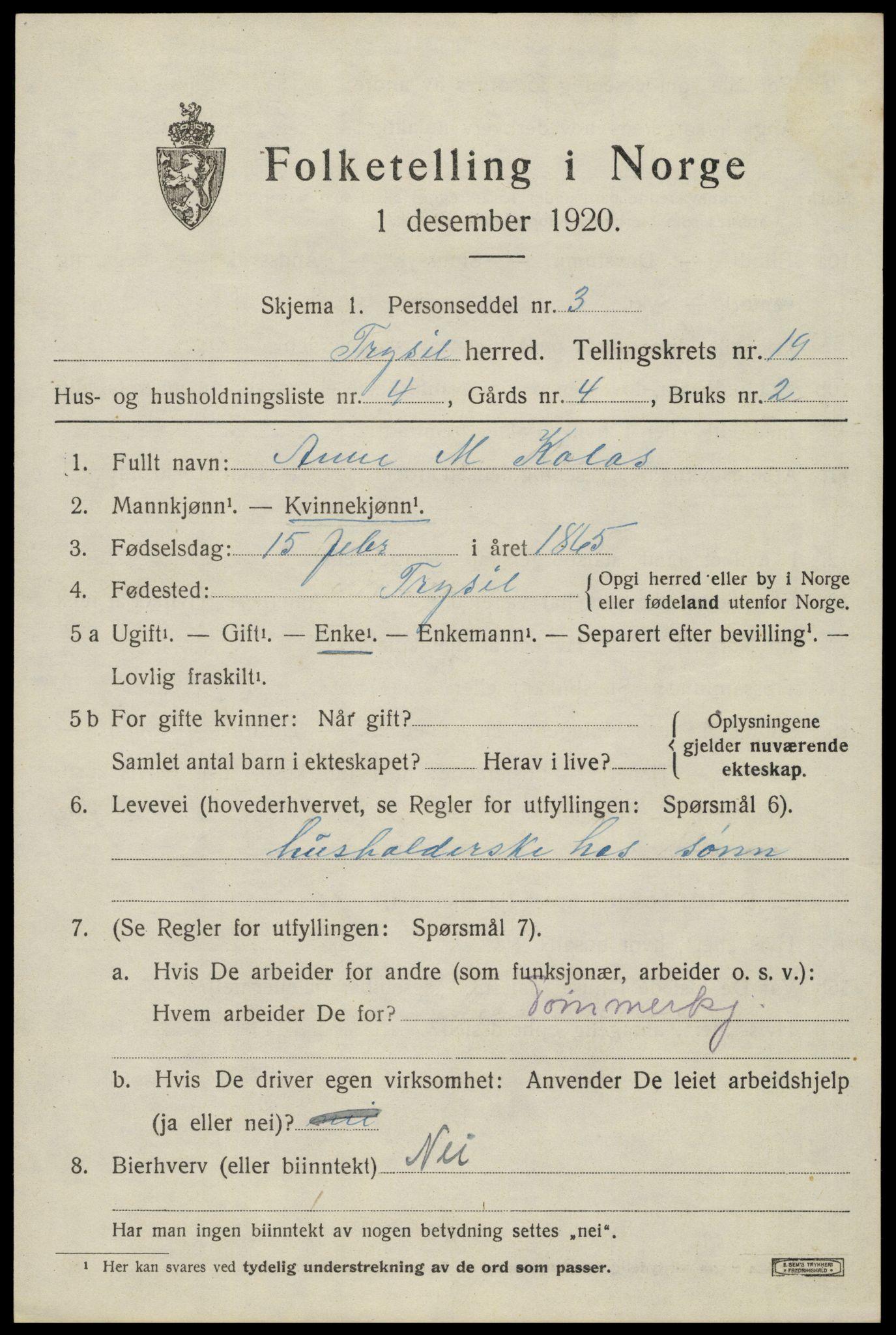 SAH, Folketelling 1920 for 0428 Trysil herred, 1920, s. 12747