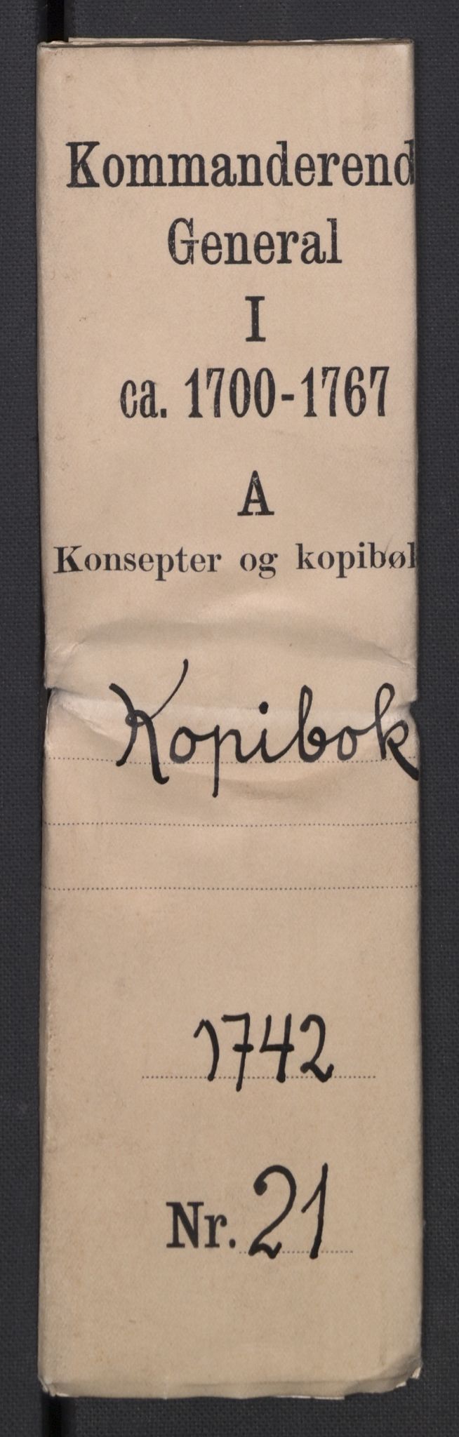 Kommanderende general (KG I) med Det norske krigsdirektorium, RA/EA-5419/B/L0021: Kommanderende generals kopibok, 1742