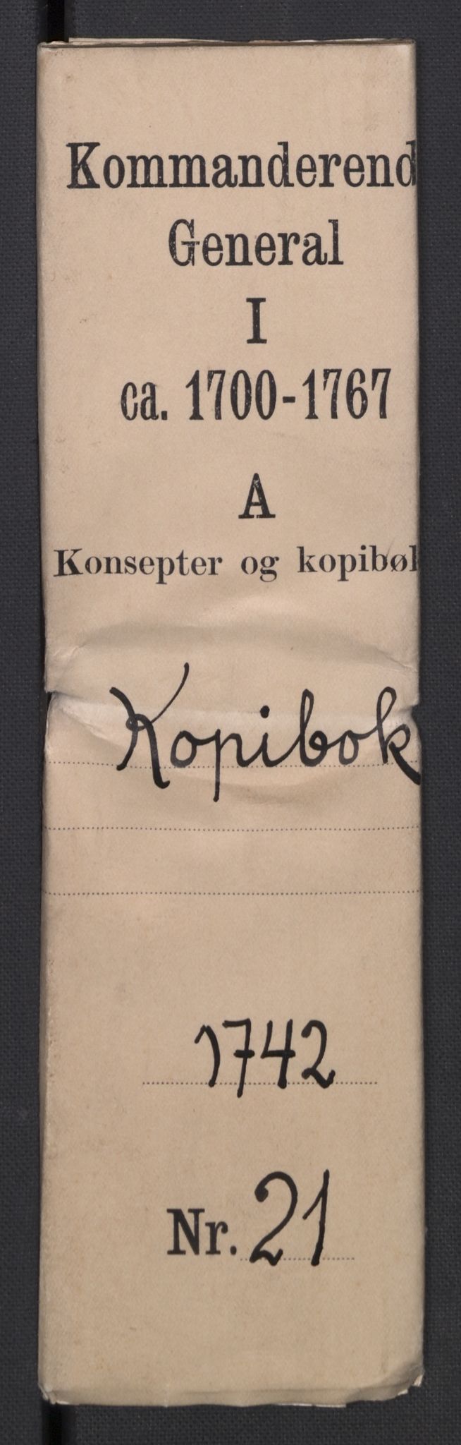 Kommanderende general (KG I) med Det norske krigsdirektorium, AV/RA-EA-5419/B/L0021: Kommanderende generals kopibok, 1742