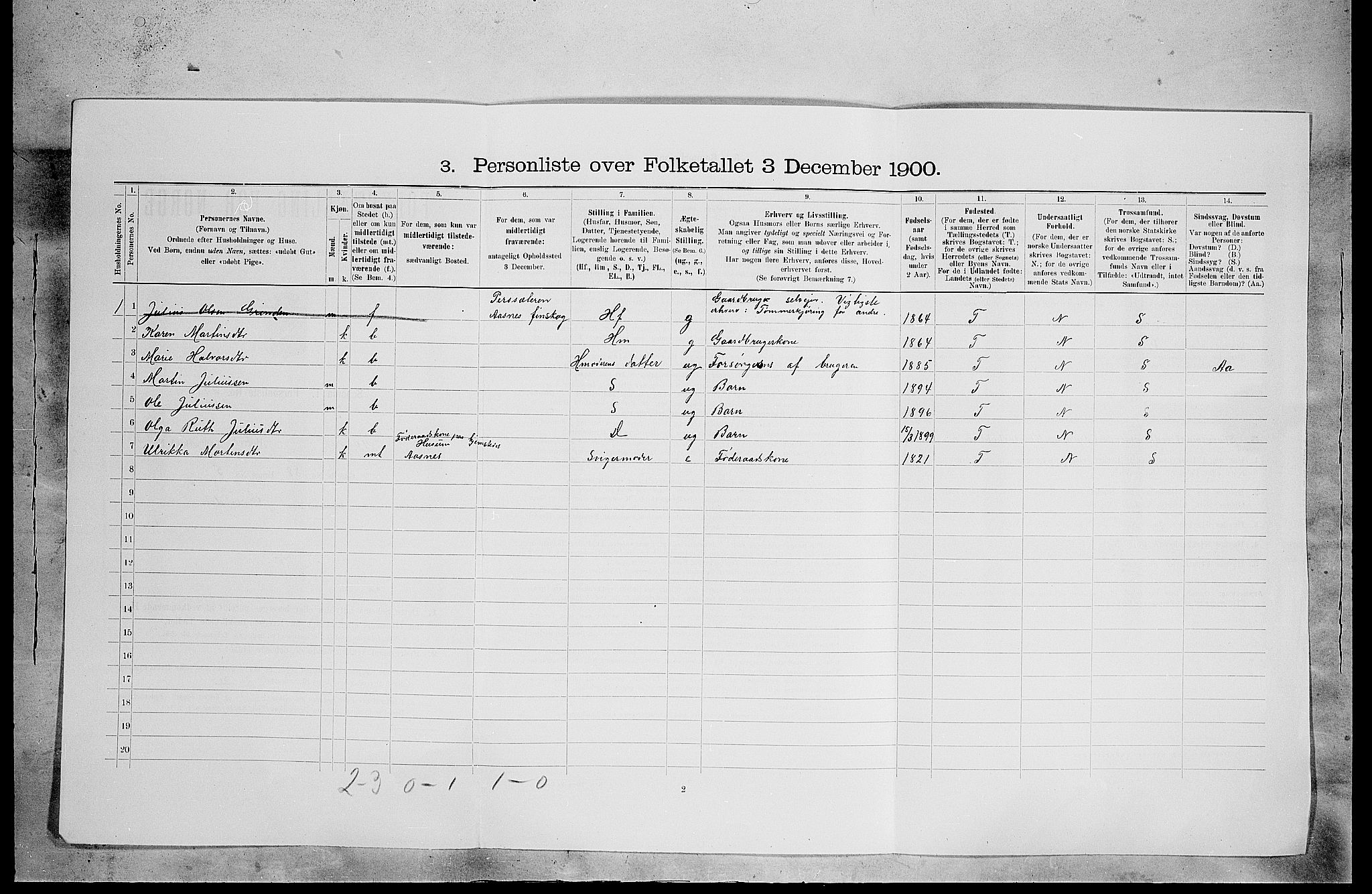 SAH, Folketelling 1900 for 0425 Åsnes herred, 1900, s. 495