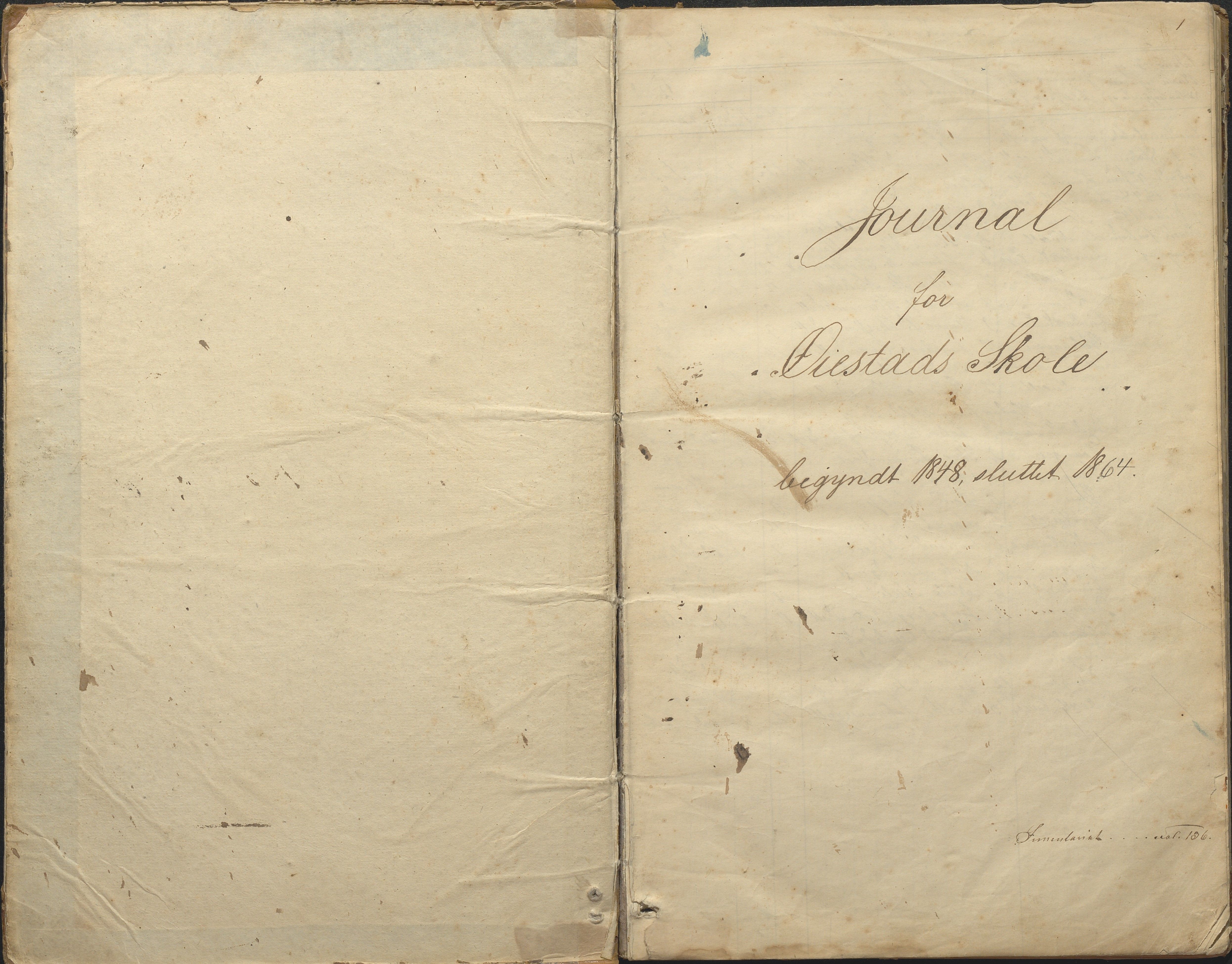 Øyestad kommune frem til 1979, AAKS/KA0920-PK/06/06F/L0001: Skolejournal, 1848-1864, s. 1