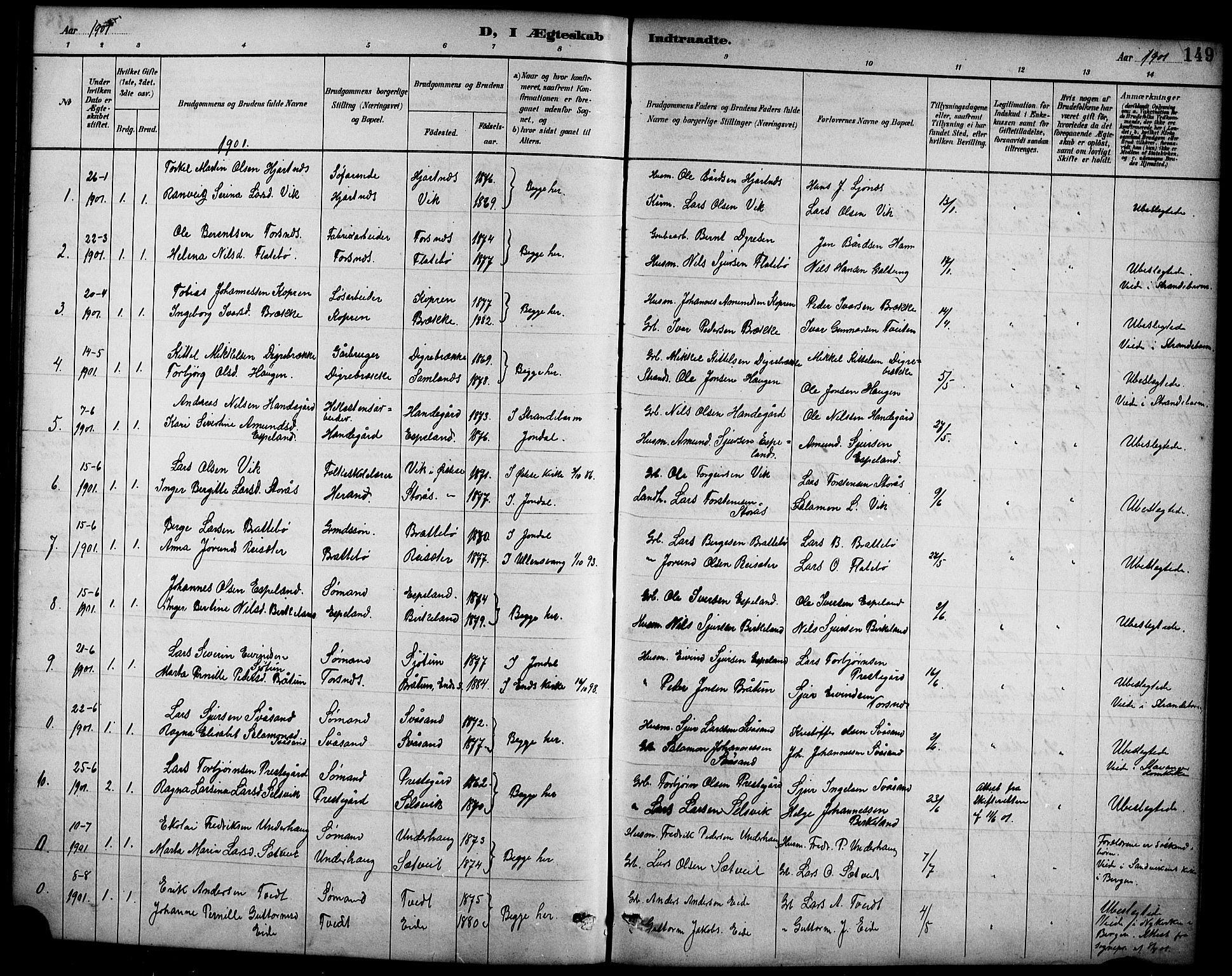 Ullensvang sokneprestembete, AV/SAB-A-78701/H/Hab: Klokkerbok nr. D 1, 1891-1908, s. 149