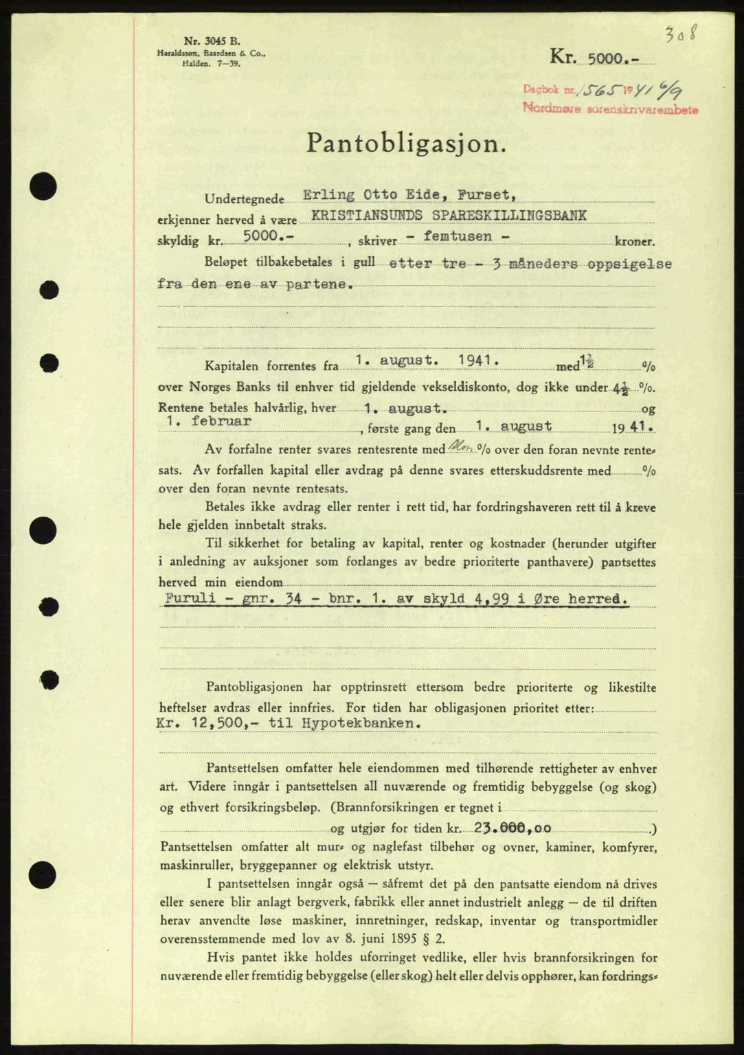 Nordmøre sorenskriveri, SAT/A-4132/1/2/2Ca: Pantebok nr. B88, 1941-1942, Dagboknr: 1565/1941