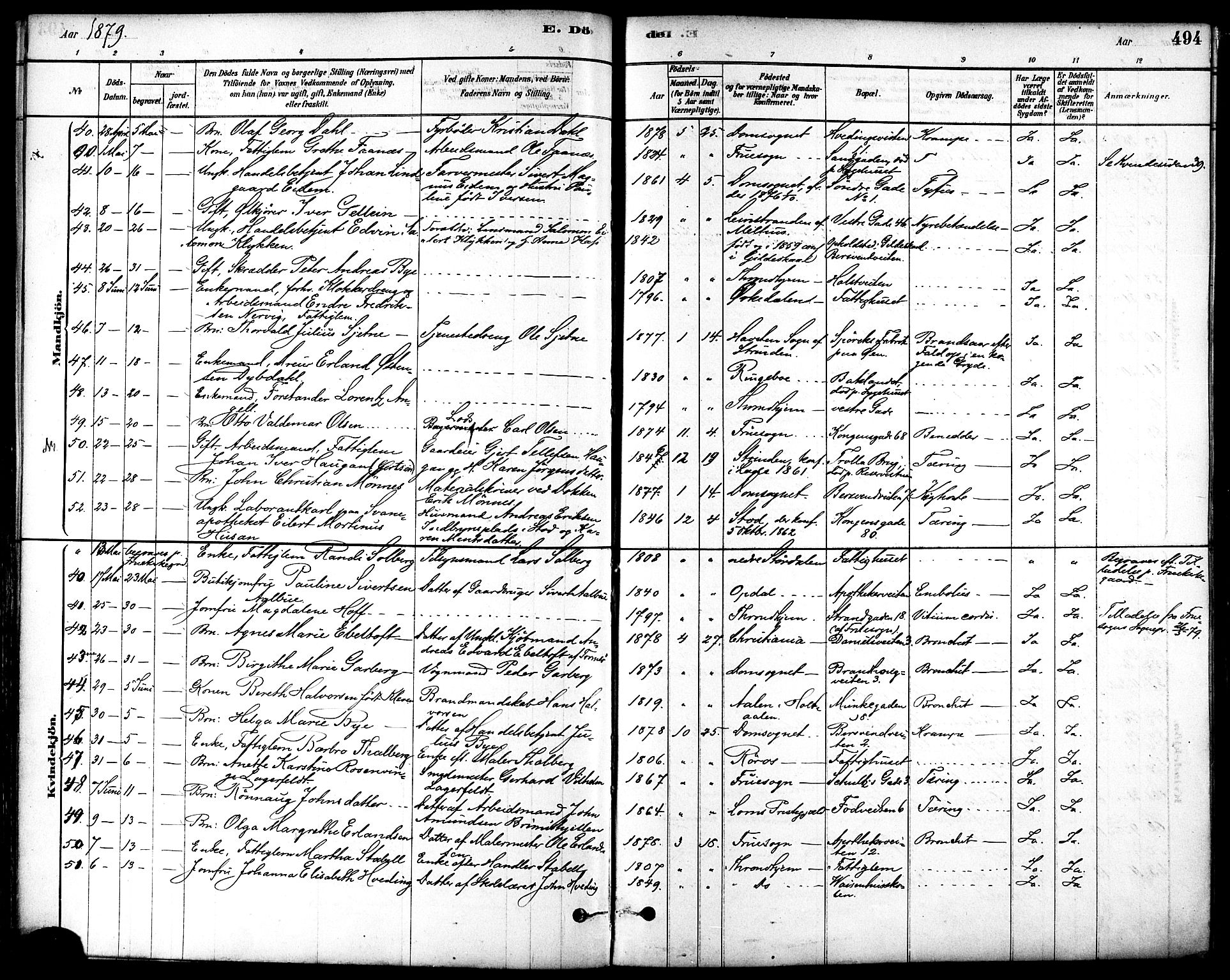 Ministerialprotokoller, klokkerbøker og fødselsregistre - Sør-Trøndelag, SAT/A-1456/601/L0058: Ministerialbok nr. 601A26, 1877-1891, s. 494