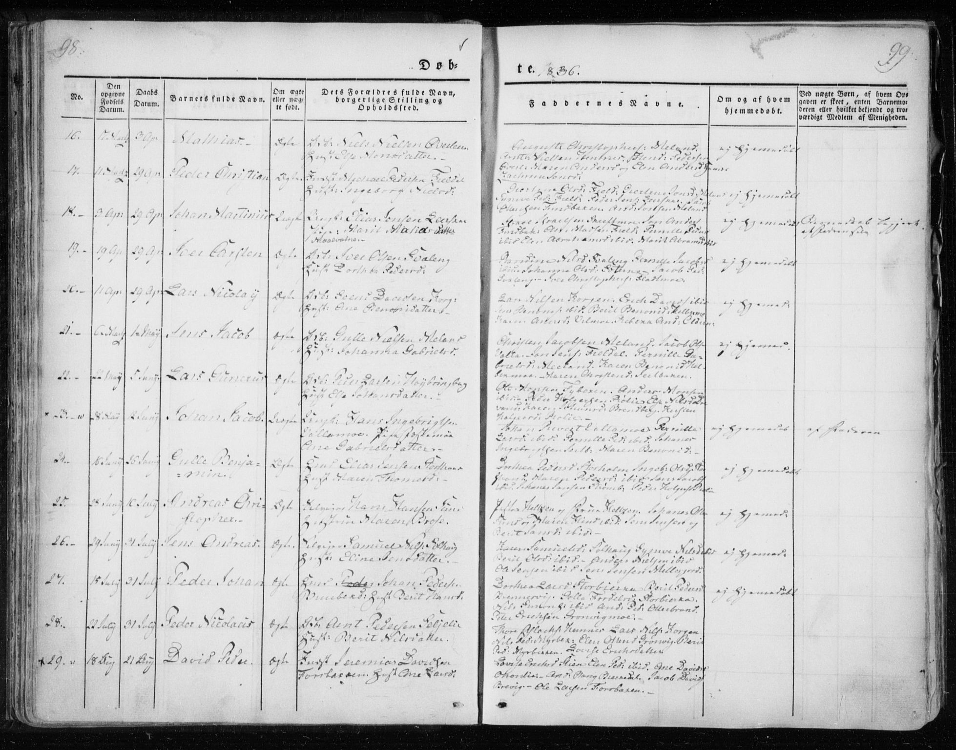 Ministerialprotokoller, klokkerbøker og fødselsregistre - Nordland, AV/SAT-A-1459/825/L0354: Ministerialbok nr. 825A08, 1826-1841, s. 98-99