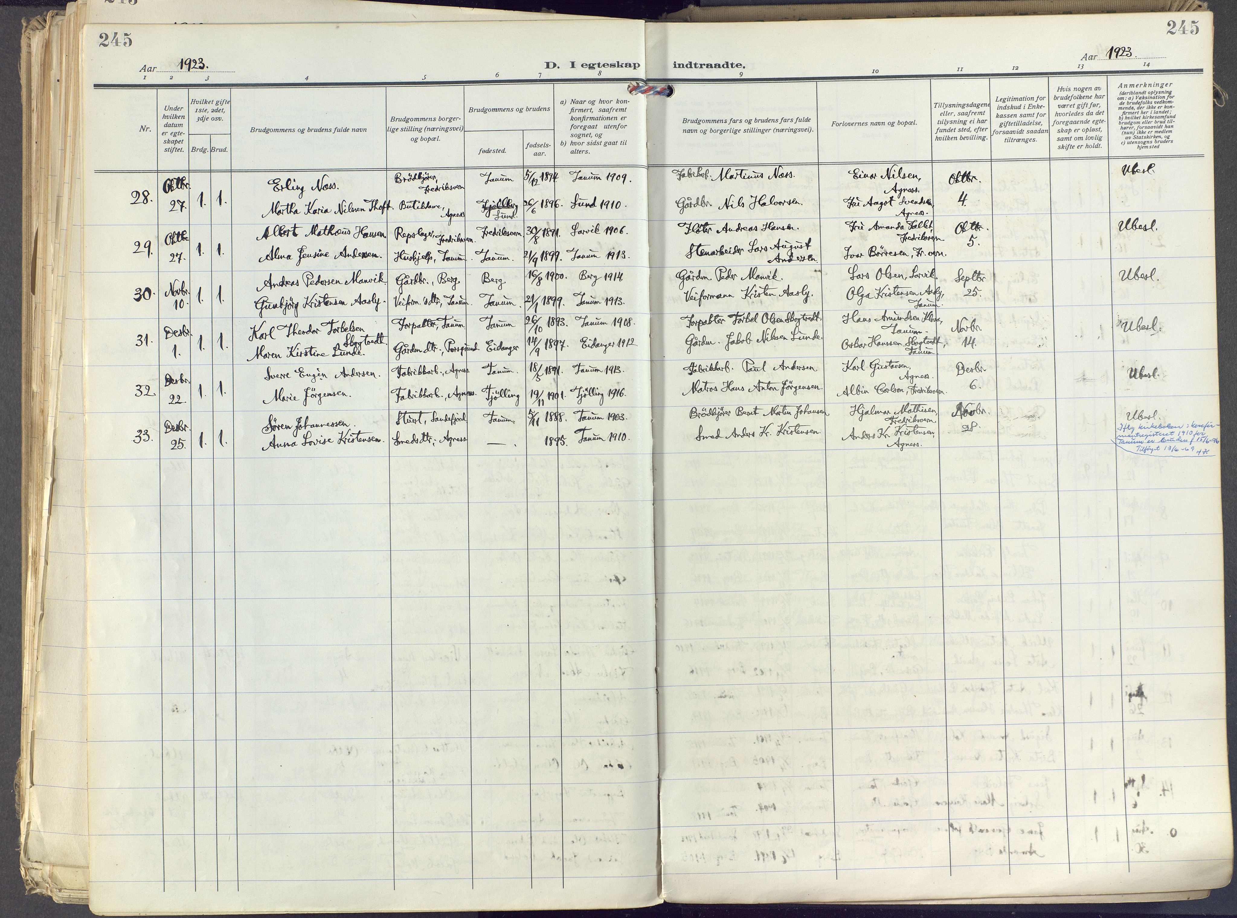 Brunlanes kirkebøker, SAKO/A-342/F/Fc/L0004: Ministerialbok nr. III 4, 1923-1943, s. 245