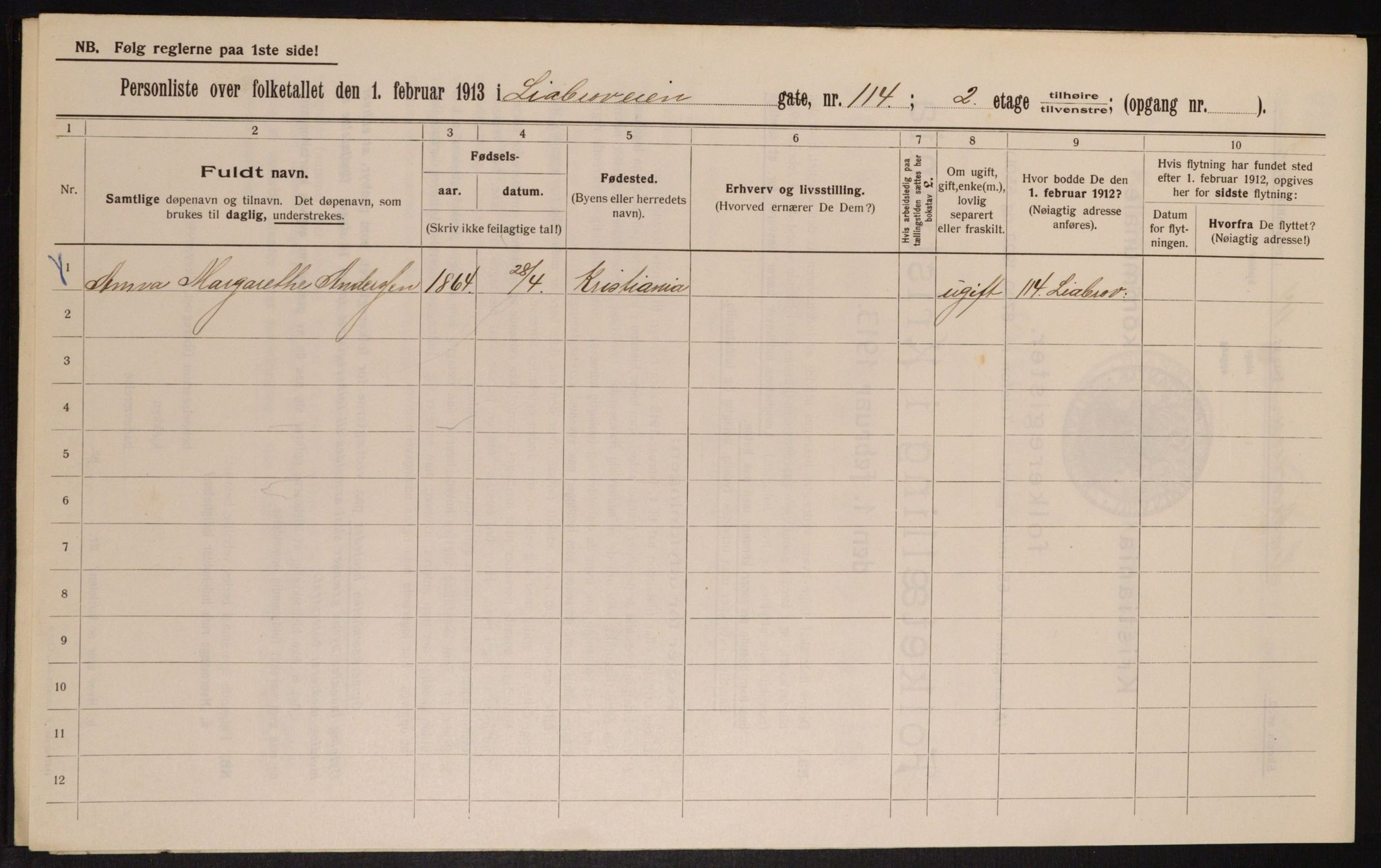 OBA, Kommunal folketelling 1.2.1913 for Kristiania, 1913, s. 58000