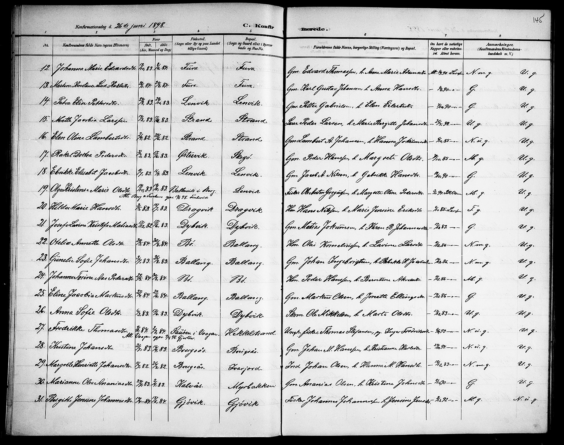 Ministerialprotokoller, klokkerbøker og fødselsregistre - Nordland, AV/SAT-A-1459/863/L0915: Klokkerbok nr. 863C05, 1898-1907, s. 145