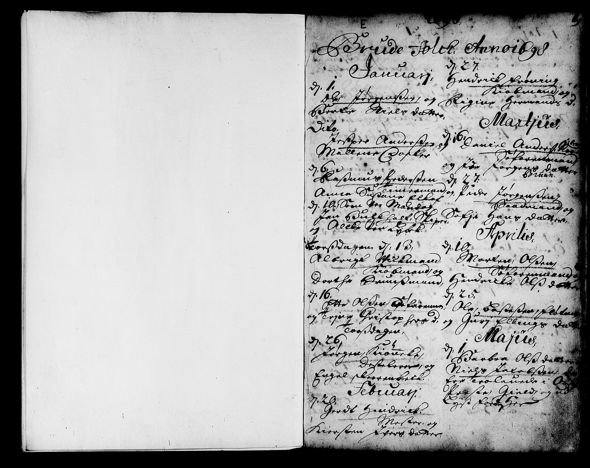 Korskirken sokneprestembete, SAB/A-76101/H/Haa/L0008: Ministerialbok nr. A 8, 1698-1747, s. 0-1