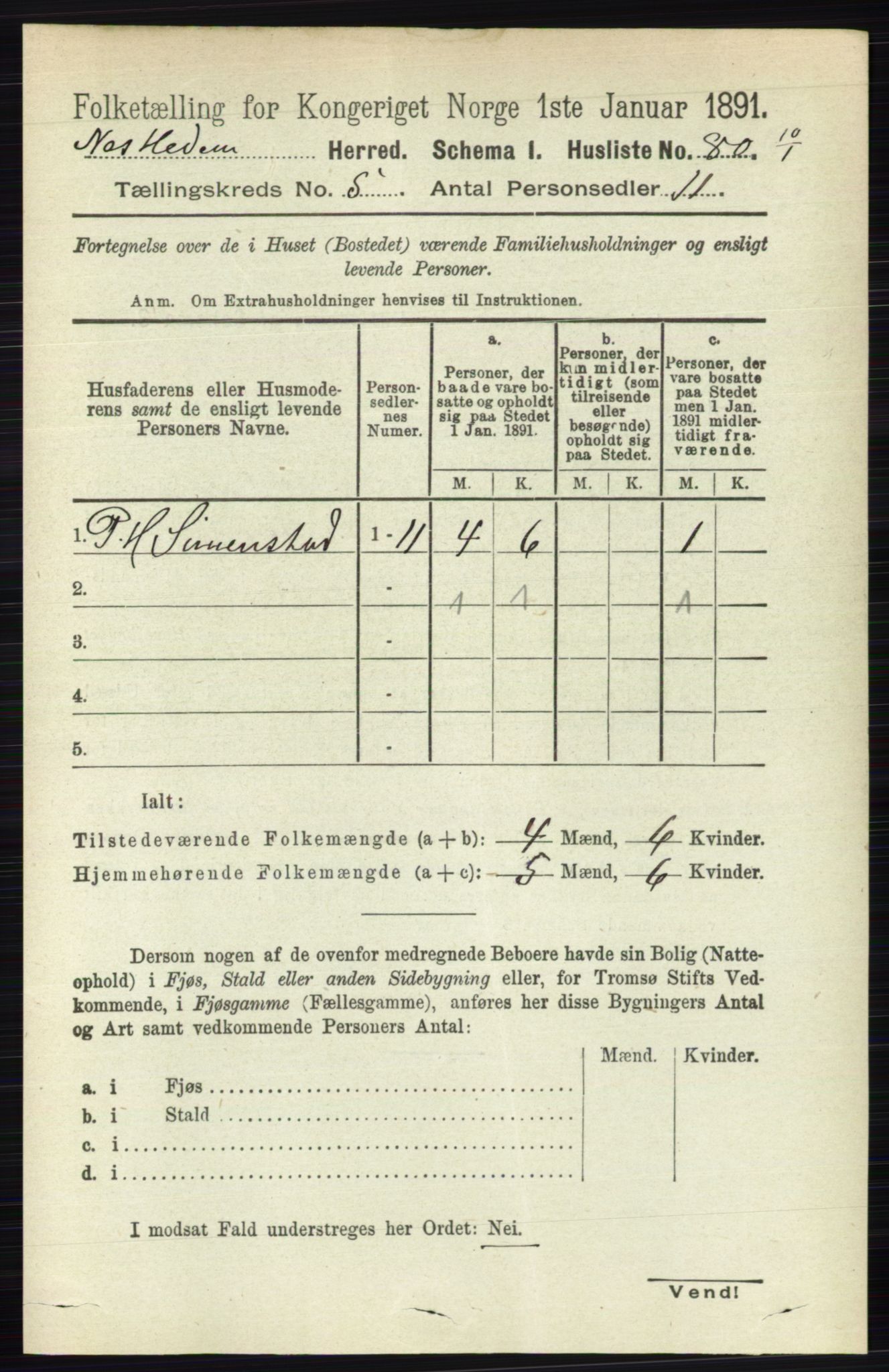 RA, Folketelling 1891 for 0411 Nes herred, 1891, s. 2600