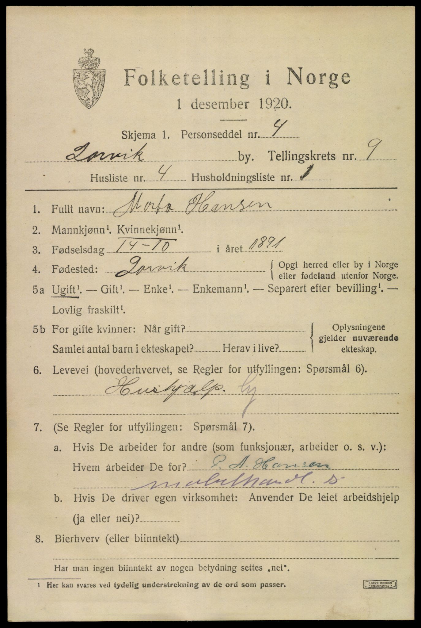 SAKO, Folketelling 1920 for 0707 Larvik kjøpstad, 1920, s. 24568