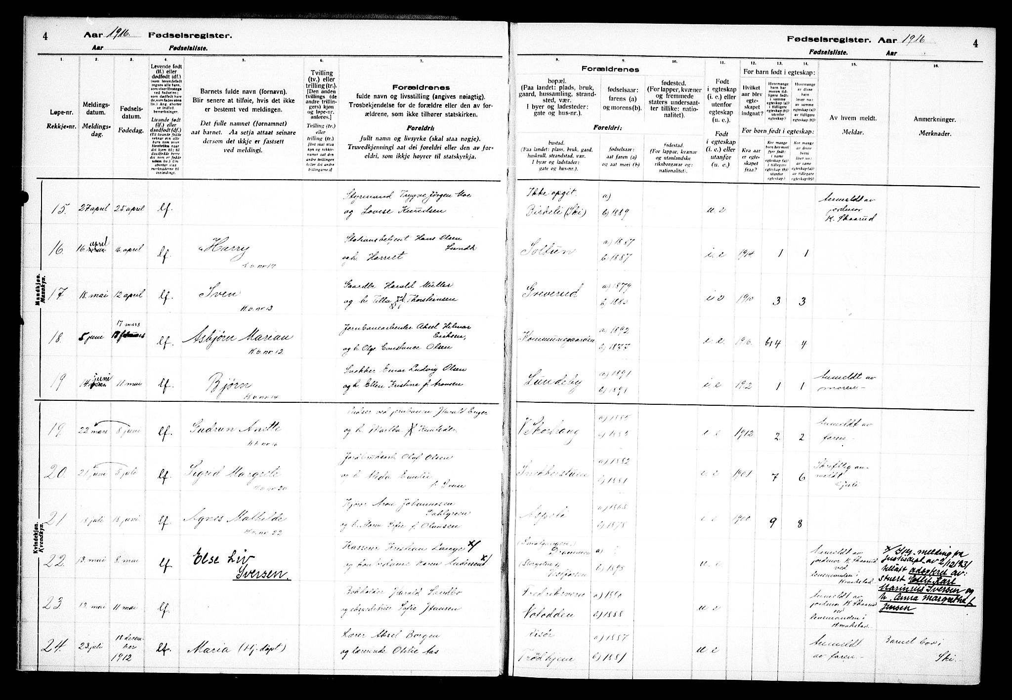 Kråkstad prestekontor Kirkebøker, AV/SAO-A-10125a/J/Jb/L0001: Fødselsregister nr. II 1, 1916-1936, s. 4