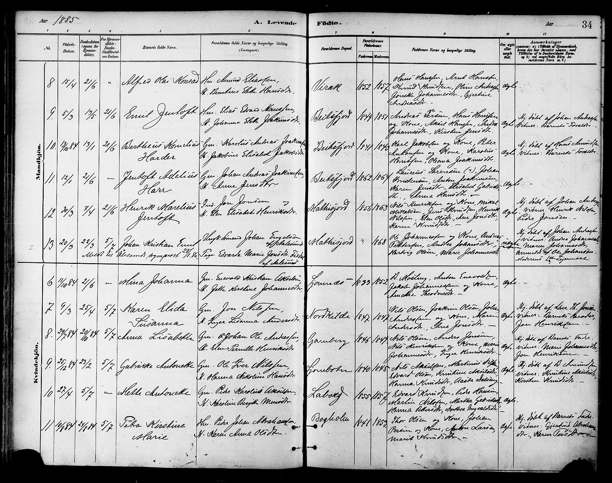 Ministerialprotokoller, klokkerbøker og fødselsregistre - Nordland, AV/SAT-A-1459/866/L0938: Ministerialbok nr. 866A01, 1879-1893, s. 34