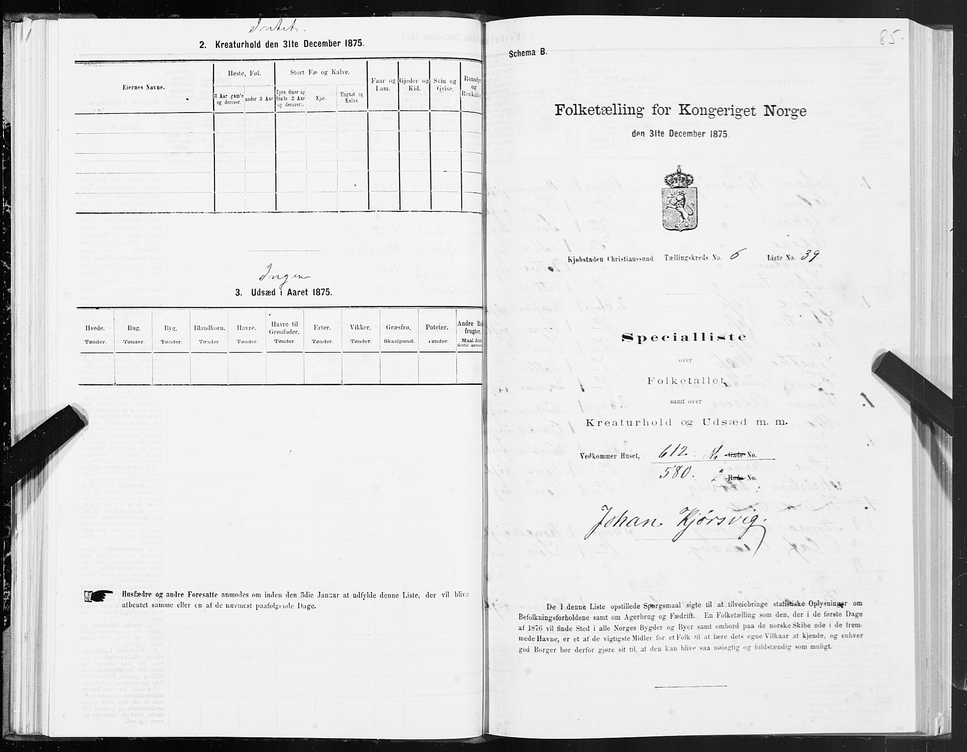 SAT, Folketelling 1875 for 1503B Kristiansund prestegjeld, Kristiansund kjøpstad, 1875, s. 5085