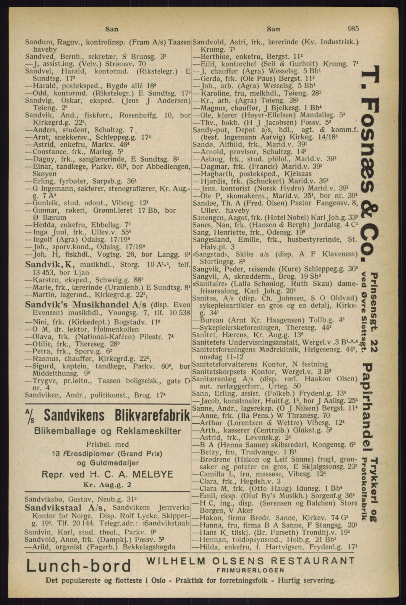 Kristiania/Oslo adressebok, PUBL/-, 1927, s. 985