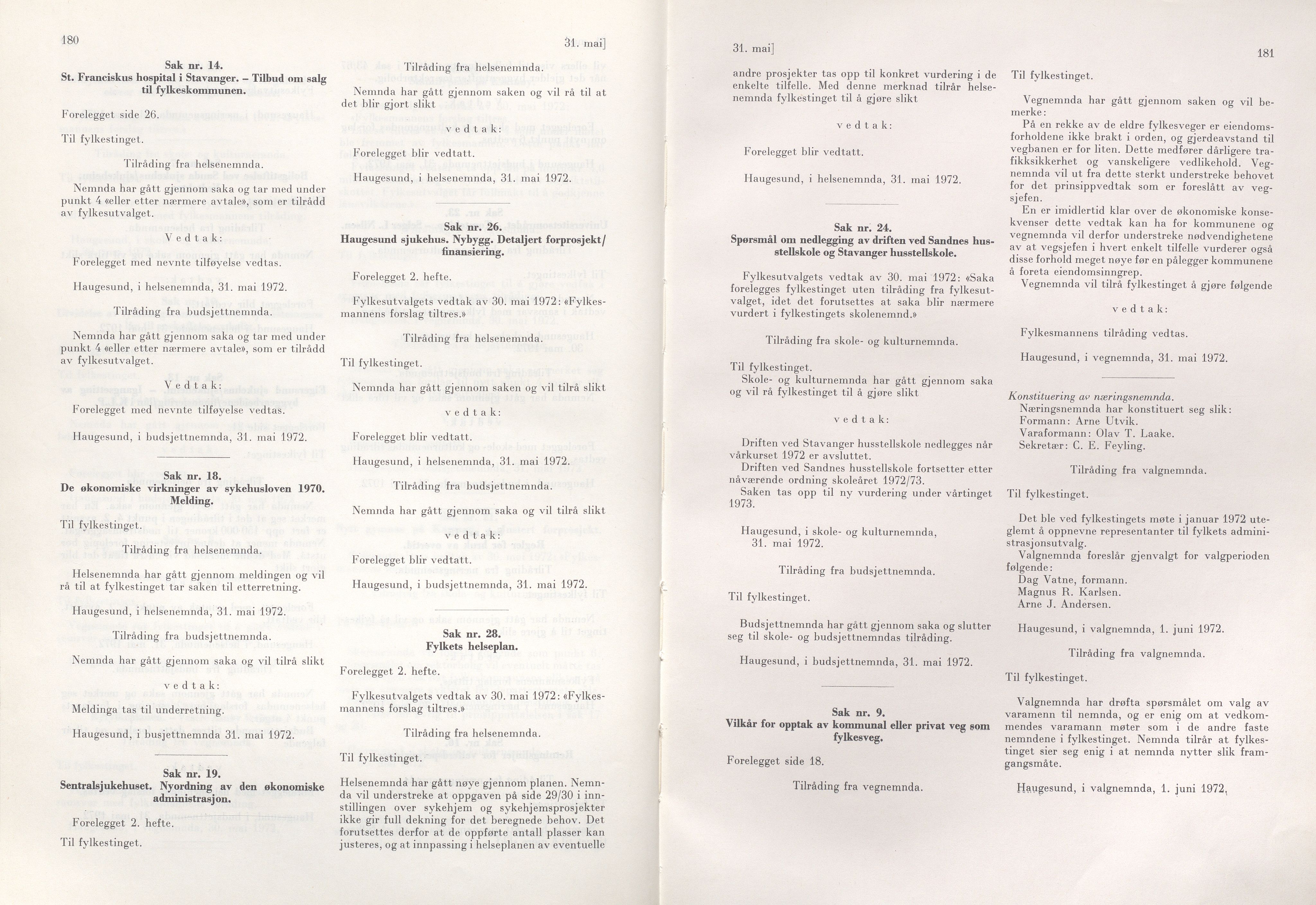 Rogaland fylkeskommune - Fylkesrådmannen , IKAR/A-900/A/Aa/Aaa/L0092: Møtebok , 1972, s. 180-181