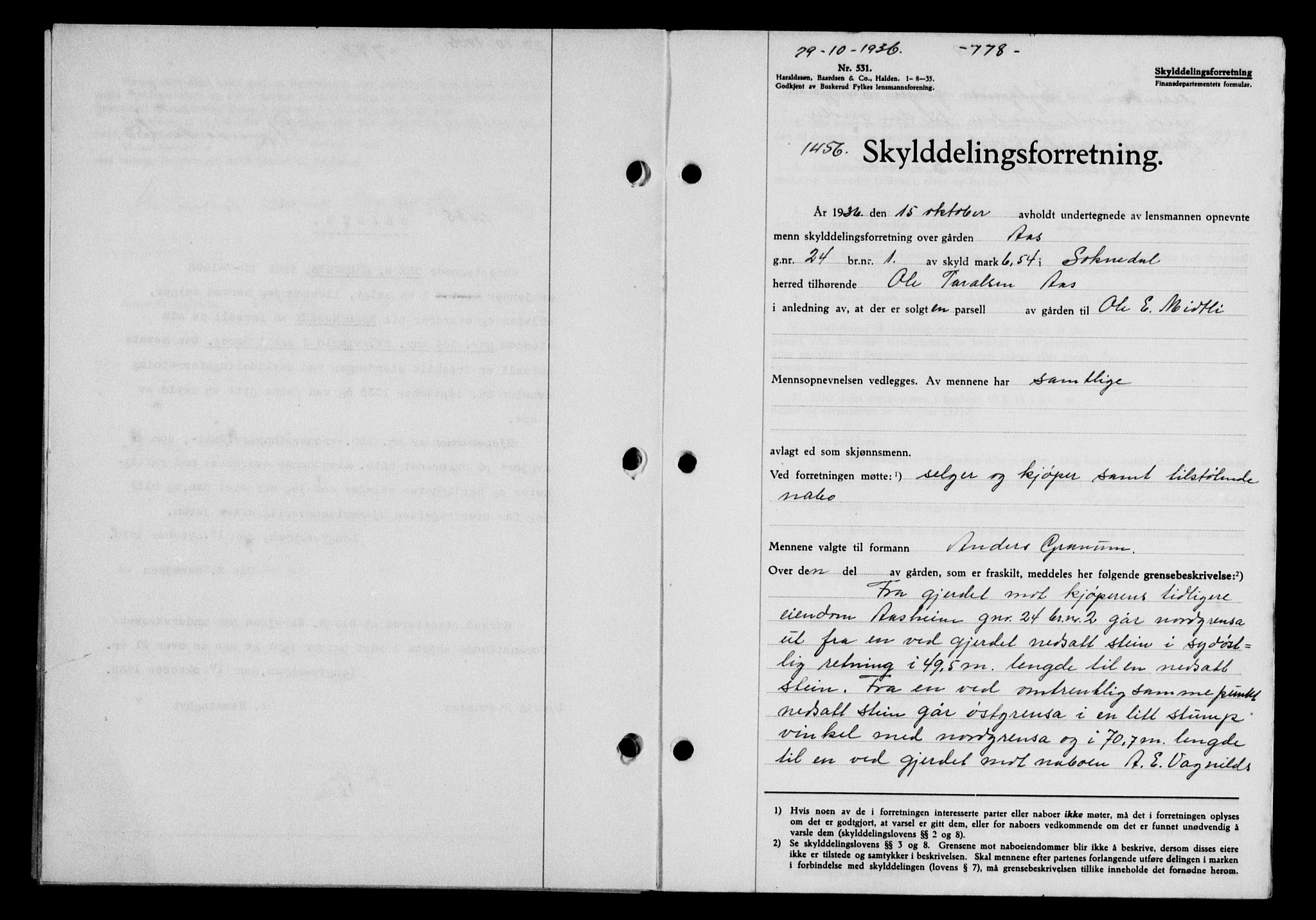 Gauldal sorenskriveri, SAT/A-0014/1/2/2C/L0046: Pantebok nr. 49-50, 1936-1937, Dagboknr: 1456/1936