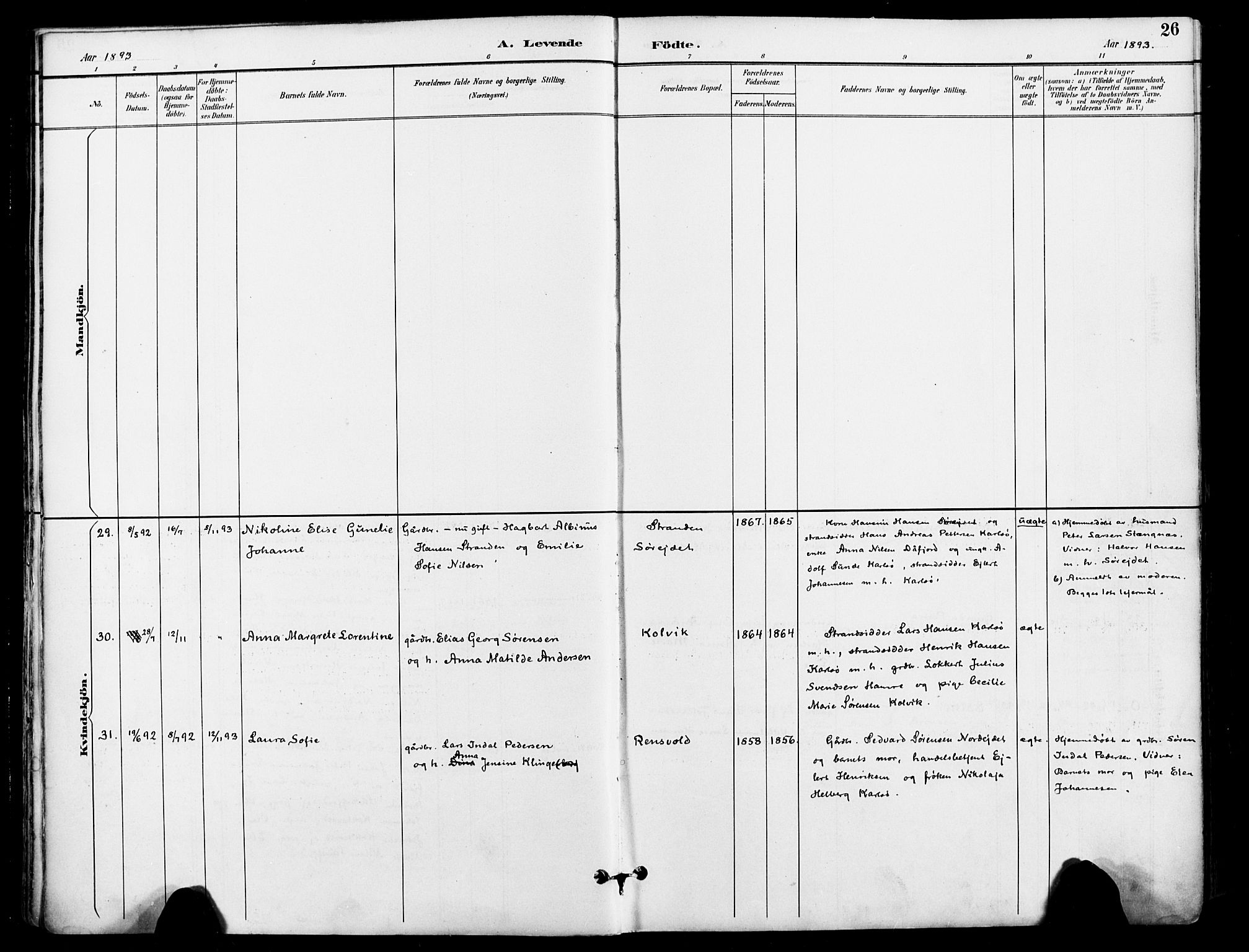 Karlsøy sokneprestembete, AV/SATØ-S-1299/H/Ha/Haa/L0007kirke: Ministerialbok nr. 7, 1891-1902, s. 26
