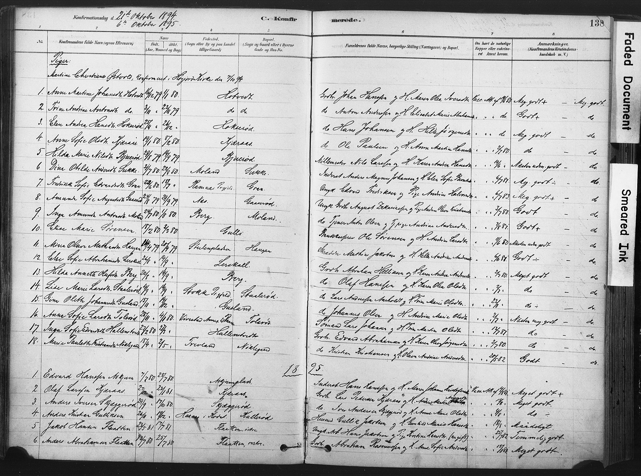 Andebu kirkebøker, AV/SAKO-A-336/F/Fa/L0007: Ministerialbok nr. I 7, 1878-1899, s. 138