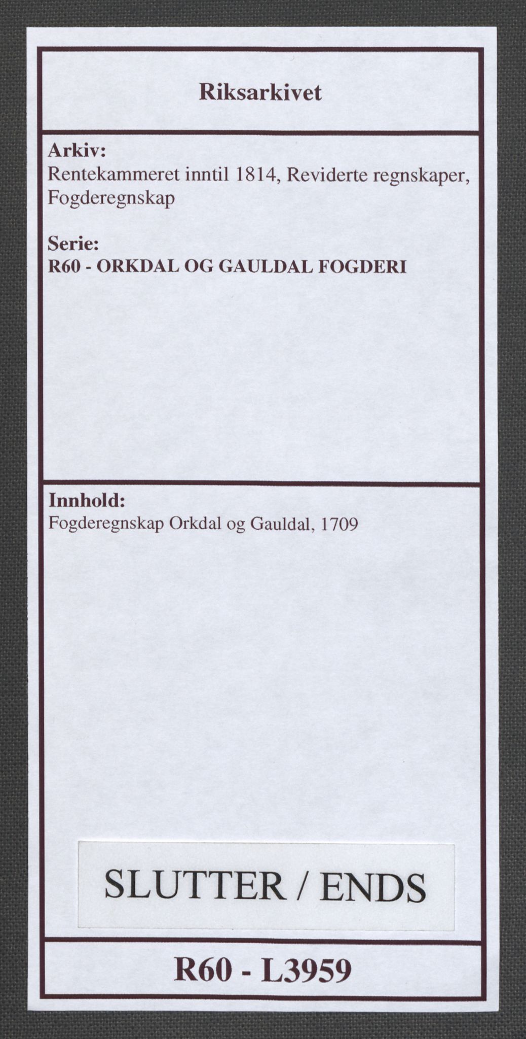 Rentekammeret inntil 1814, Reviderte regnskaper, Fogderegnskap, AV/RA-EA-4092/R60/L3959: Fogderegnskap Orkdal og Gauldal, 1709, s. 505