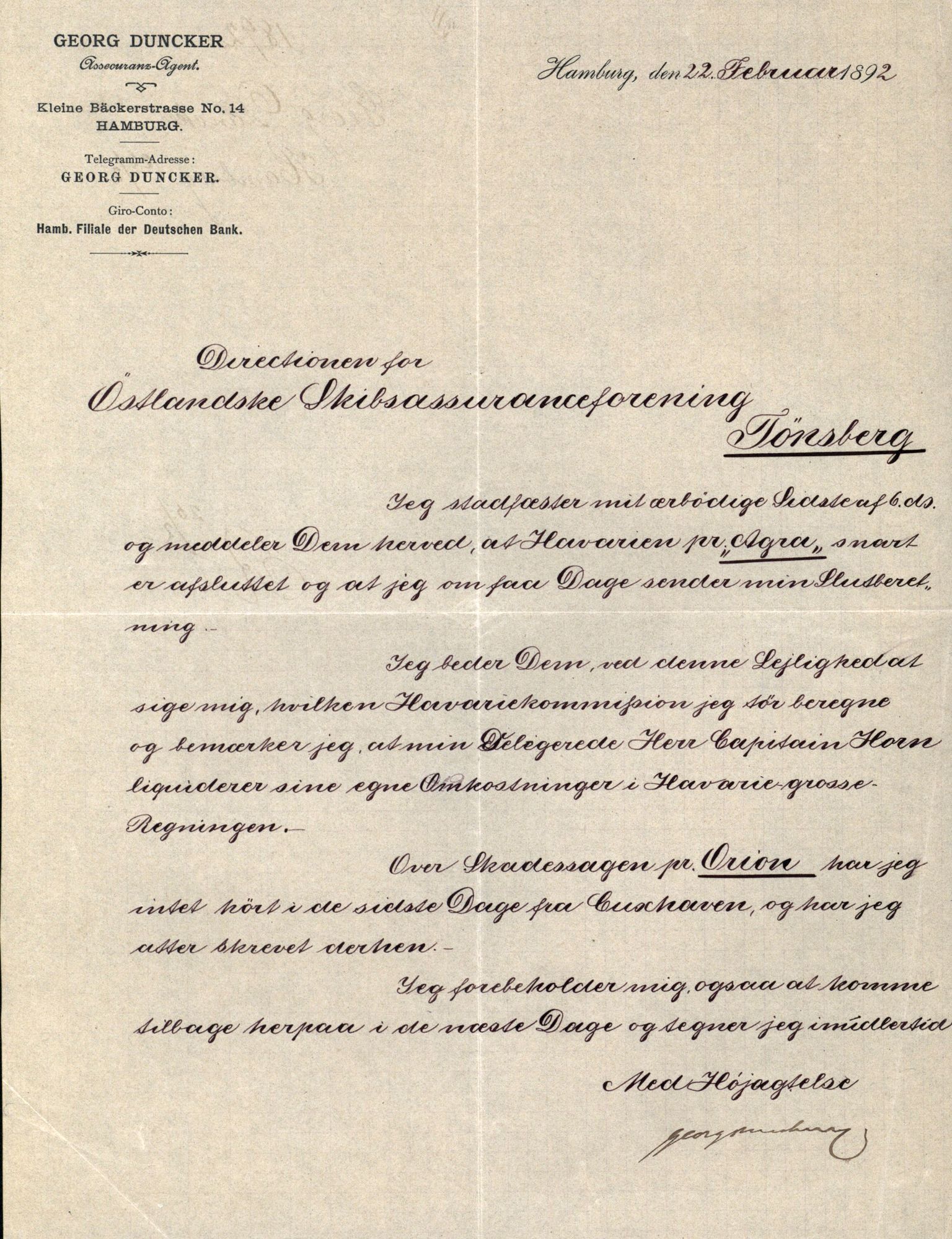 Pa 63 - Østlandske skibsassuranceforening, VEMU/A-1079/G/Ga/L0028/0001: Havaridokumenter / Kaleb, Cuba, Agra, Bertha, Olaf, 1892, s. 66