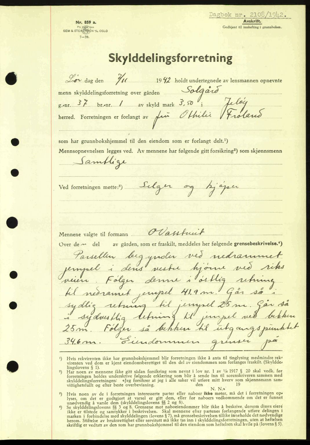 Moss sorenskriveri, SAO/A-10168: Pantebok nr. A10, 1942-1943, Dagboknr: 2108/1942