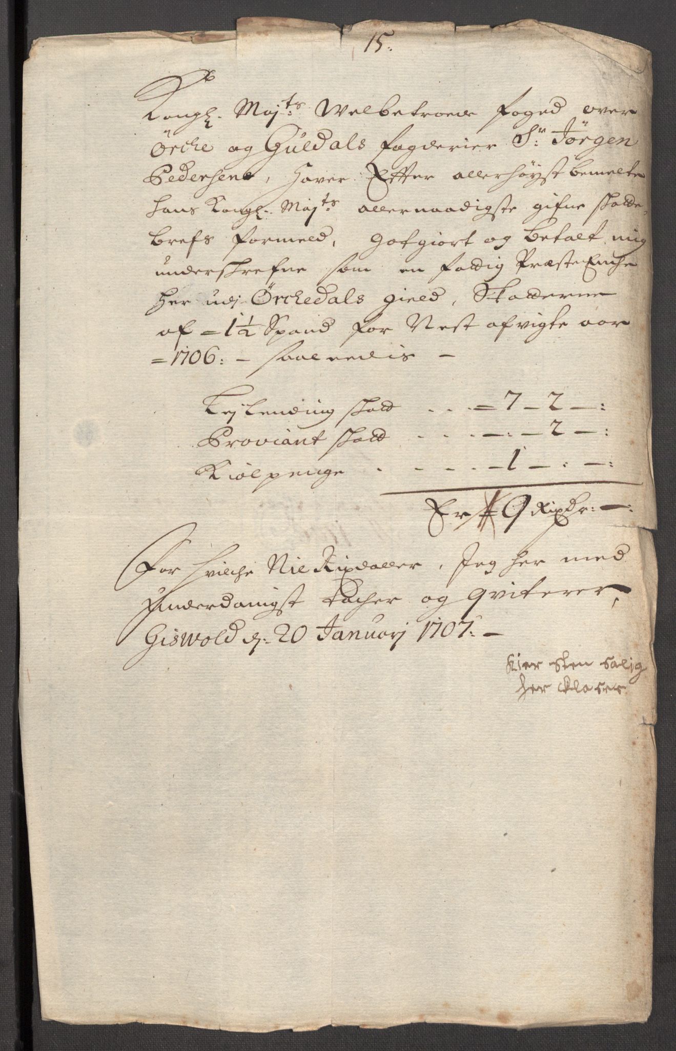 Rentekammeret inntil 1814, Reviderte regnskaper, Fogderegnskap, RA/EA-4092/R60/L3956: Fogderegnskap Orkdal og Gauldal, 1706, s. 168