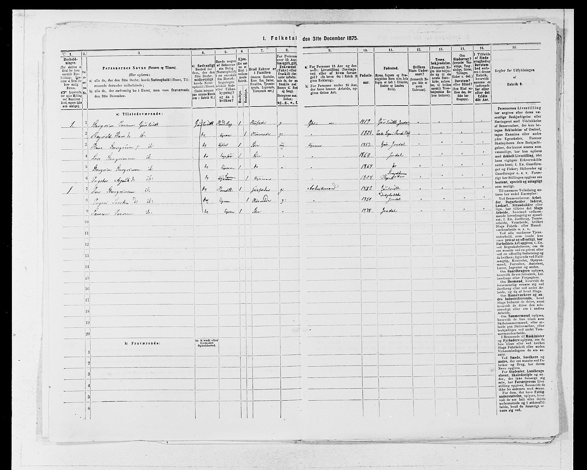 SAB, Folketelling 1875 for 1226P Strandebarm prestegjeld, 1875, s. 809