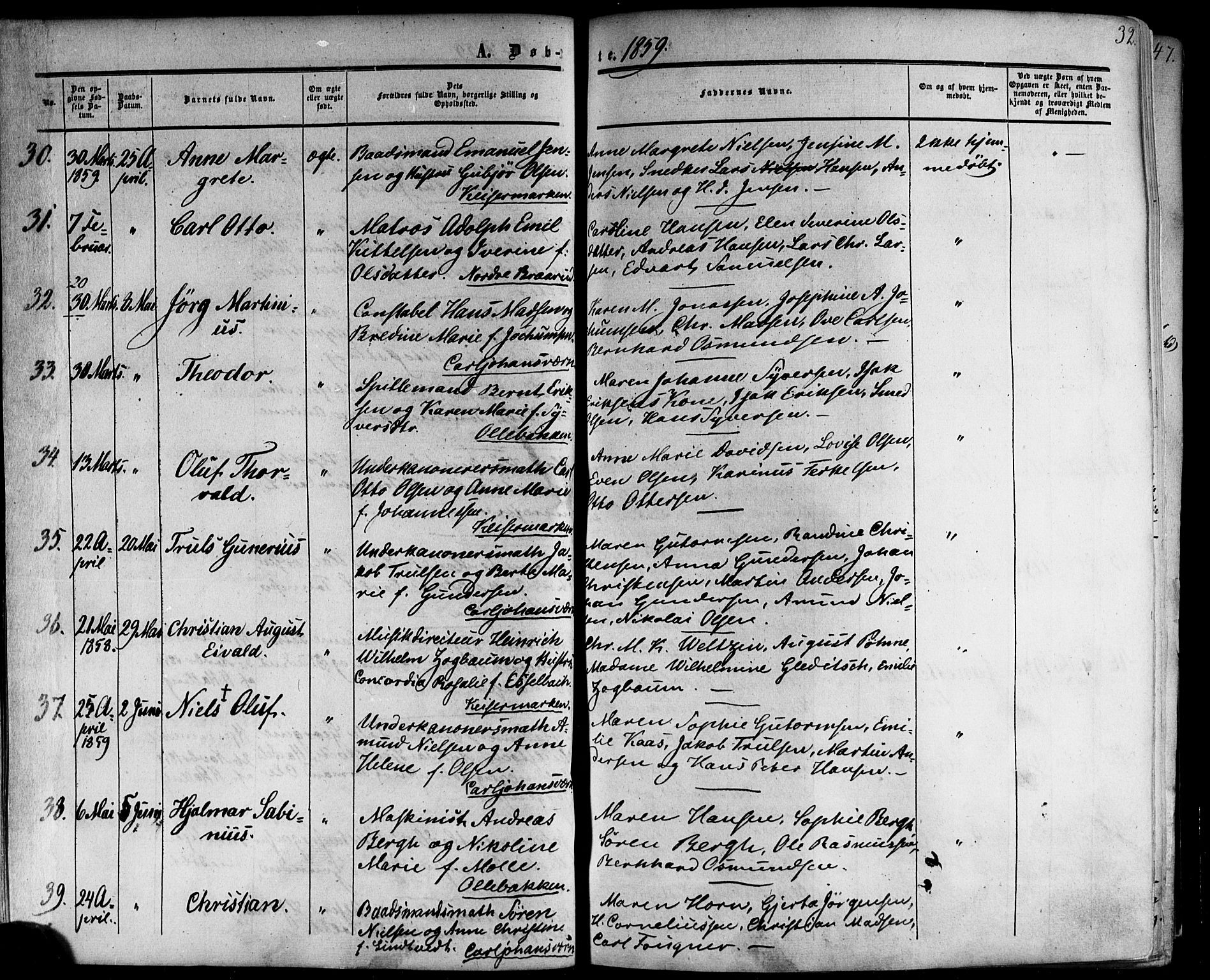 Horten kirkebøker, AV/SAKO-A-348/F/Fa/L0001: Ministerialbok nr. 1, 1855-1871, s. 32