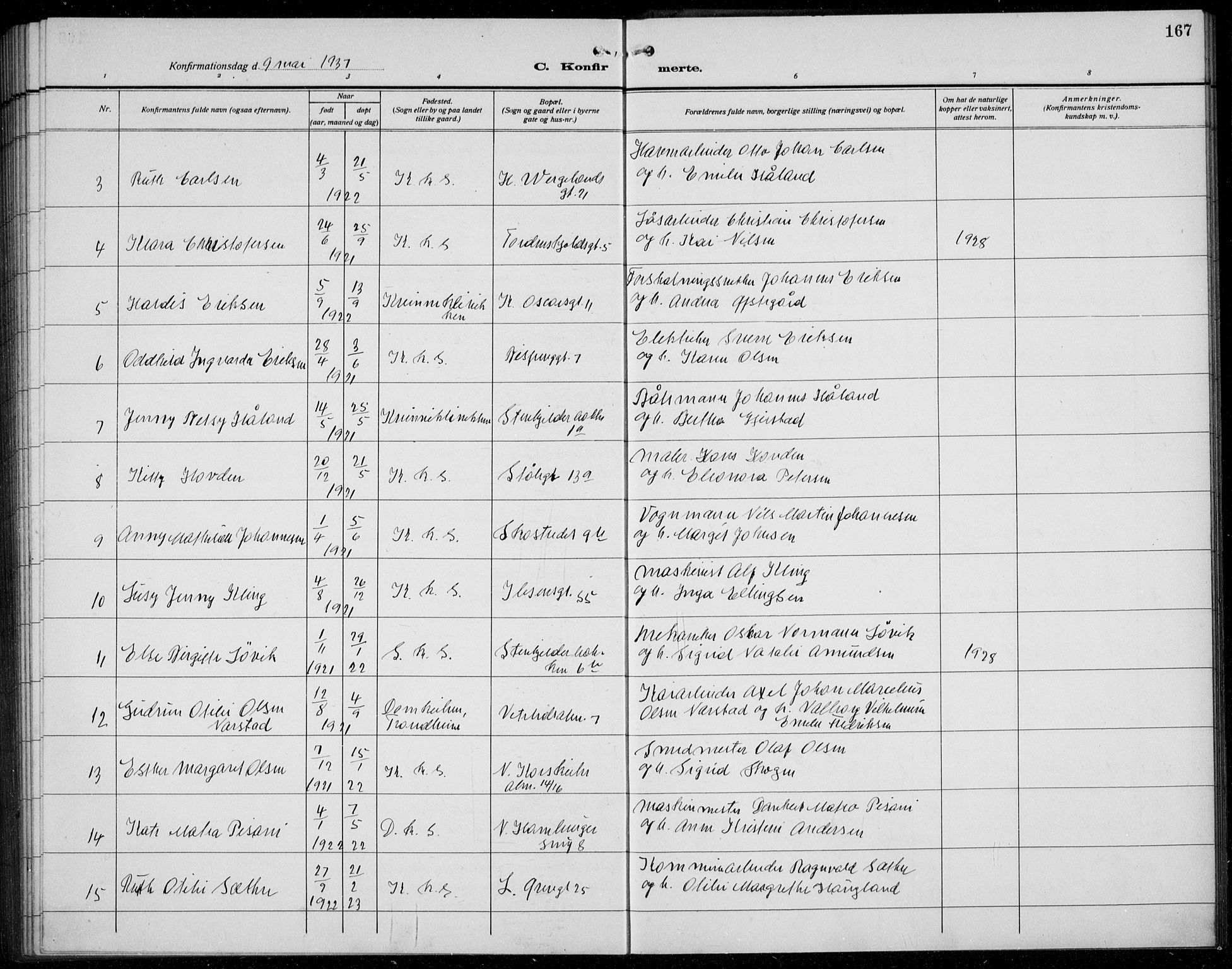 Korskirken sokneprestembete, AV/SAB-A-76101/H/Hab: Klokkerbok nr. C 6, 1918-1941, s. 167