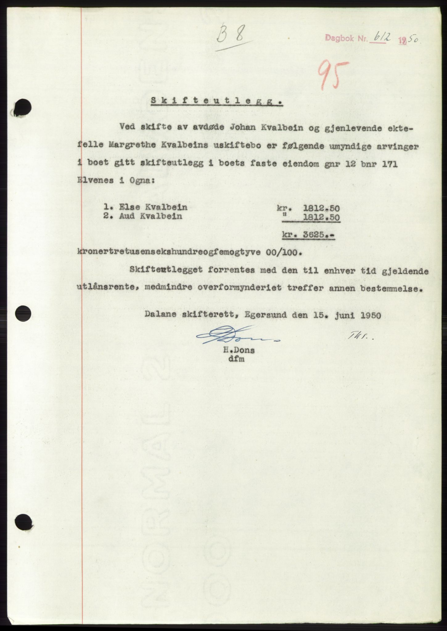 Dalane sorenskriveri, SAST/A-100309/02/G/Gb/L0058: Pantebok, 1926-1950, Tingl.dato: 15.06.1950