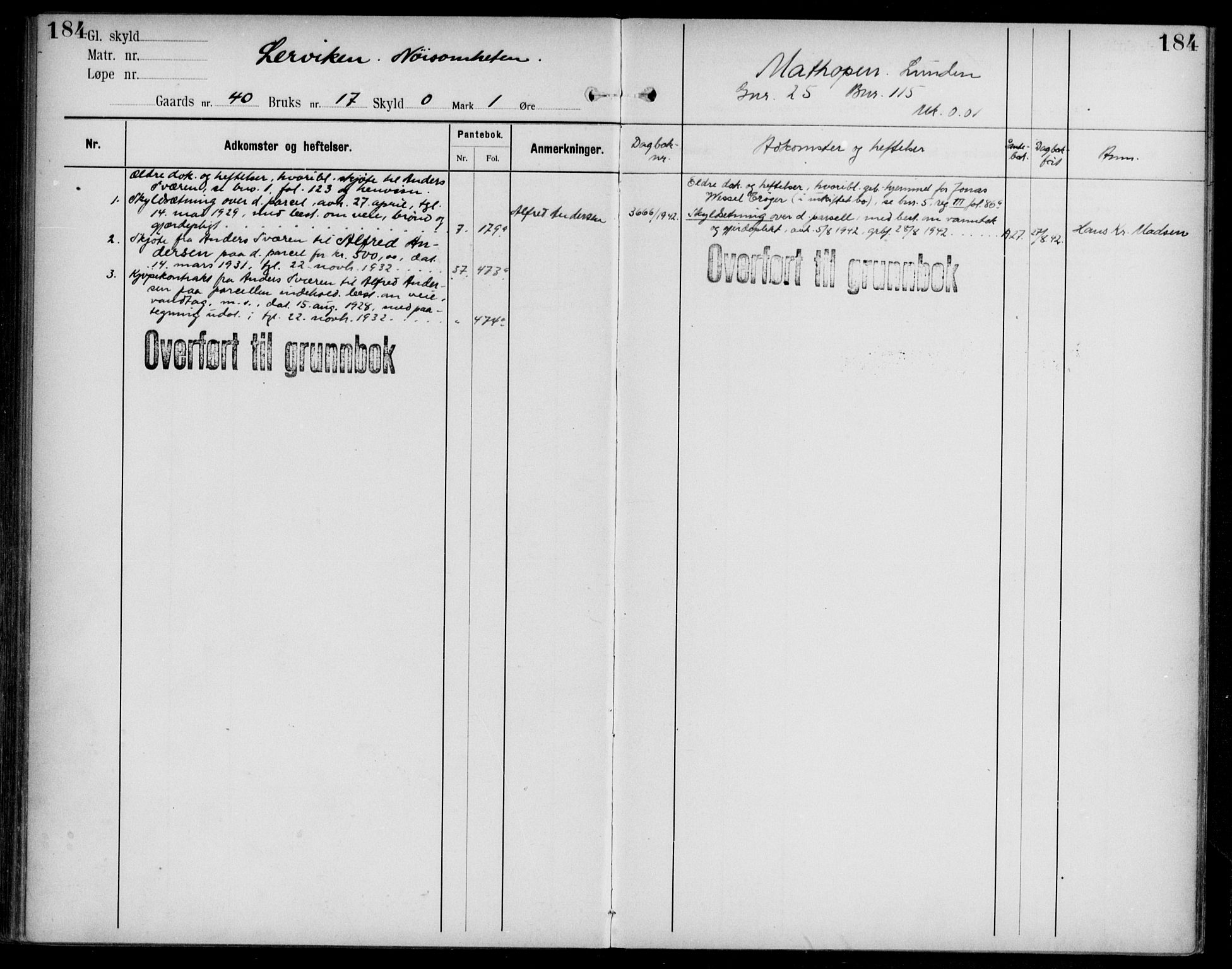 Midhordland sorenskriveri, AV/SAB-A-3001/1/G/Ga/Gab/L0108: Panteregister nr. II.A.b.108, s. 184