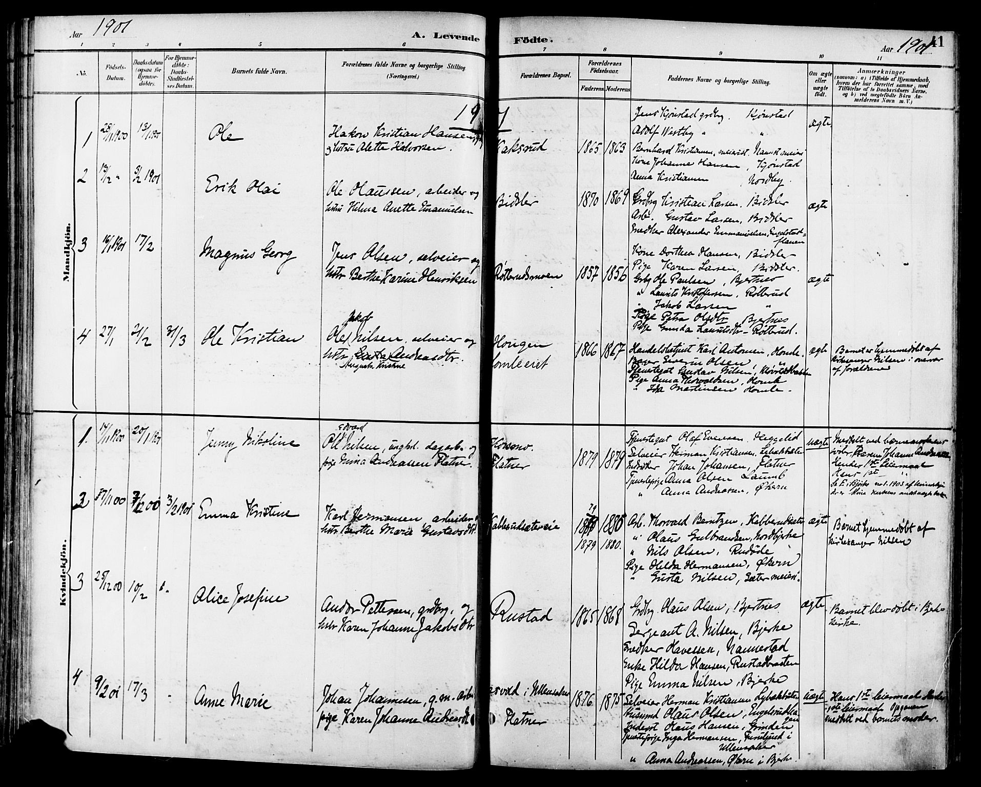 Nannestad prestekontor Kirkebøker, AV/SAO-A-10414a/F/Fa/L0015: Ministerialbok nr. I 15, 1891-1905, s. 41