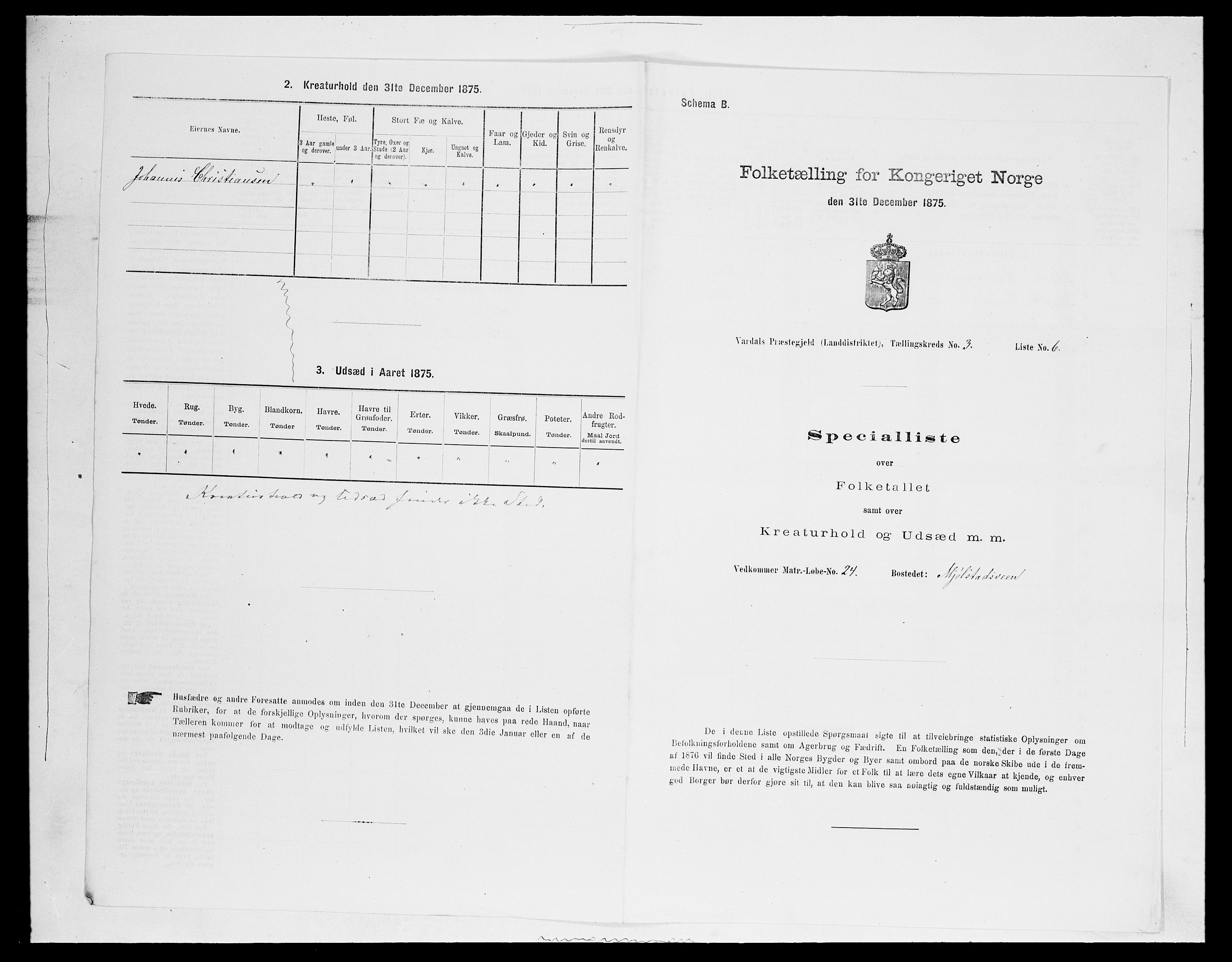 SAH, Folketelling 1875 for 0527L Vardal prestegjeld, Vardal sokn og Hunn sokn, 1875, s. 351