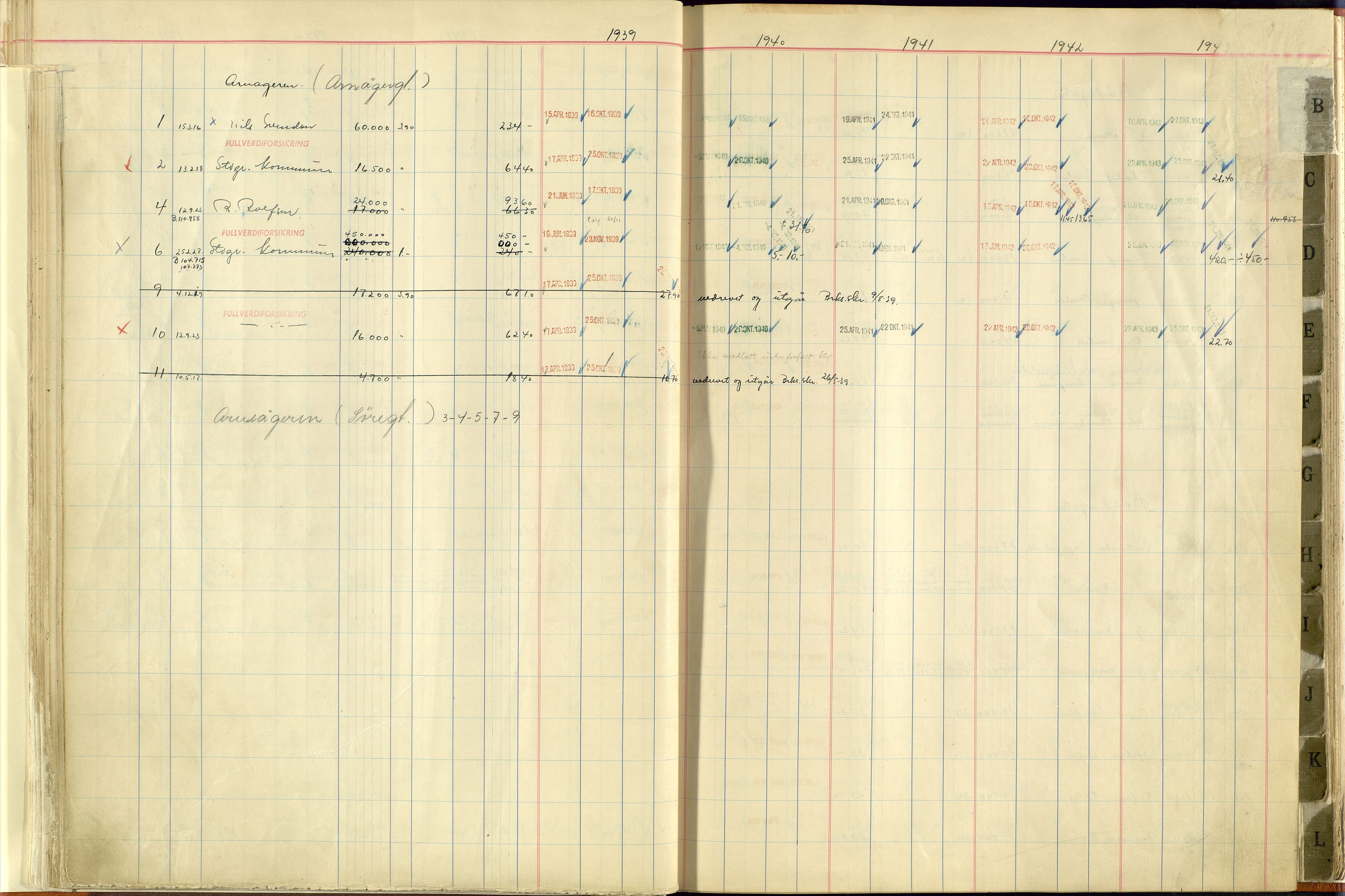 Norges Brannkasse Stavanger, SAST/A-102143/F/Fc/L0006: Brannkontingentprotokoll A-L, 1939-1943, s. 17b-18a