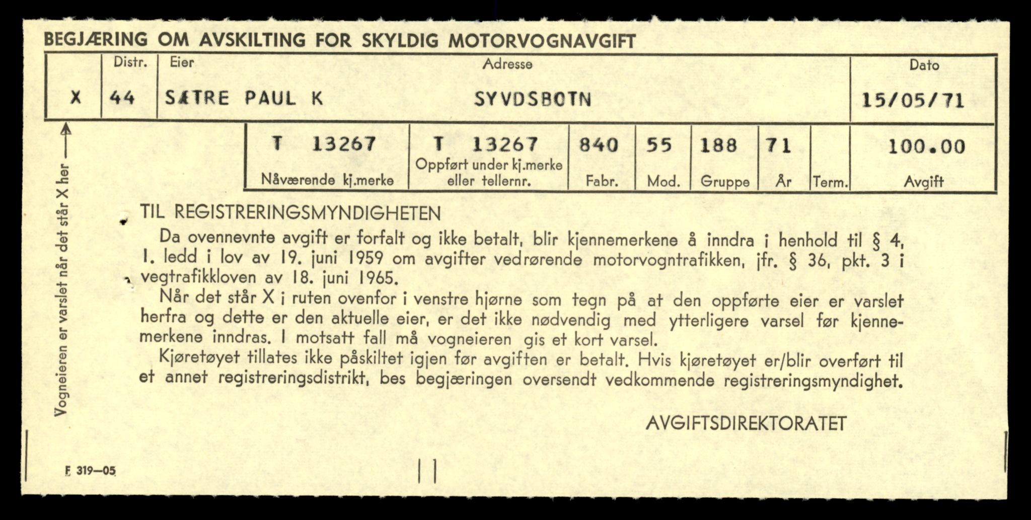 Møre og Romsdal vegkontor - Ålesund trafikkstasjon, AV/SAT-A-4099/F/Fe/L0038: Registreringskort for kjøretøy T 13180 - T 13360, 1927-1998, s. 1463