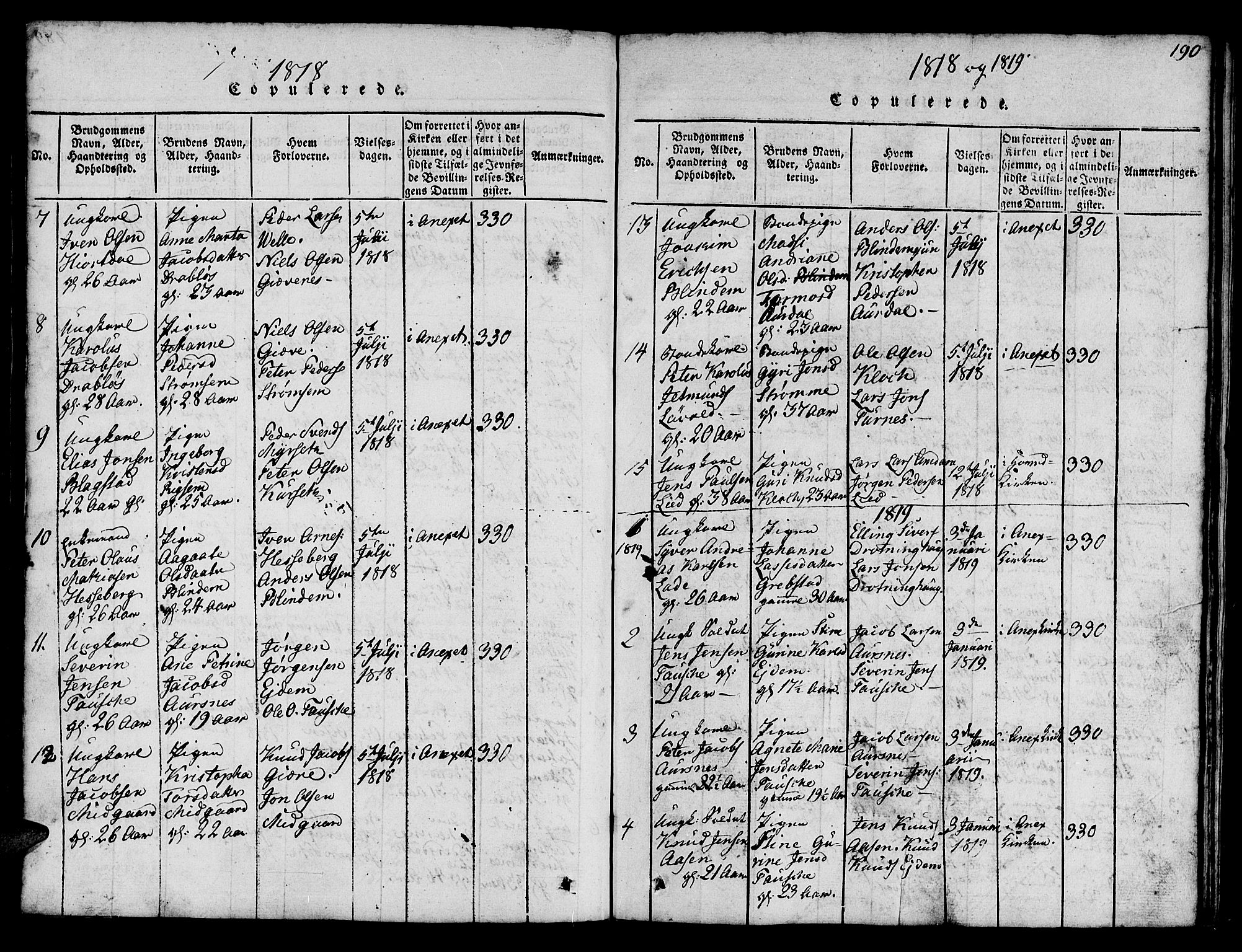 Ministerialprotokoller, klokkerbøker og fødselsregistre - Møre og Romsdal, SAT/A-1454/522/L0322: Klokkerbok nr. 522C01, 1816-1830, s. 190