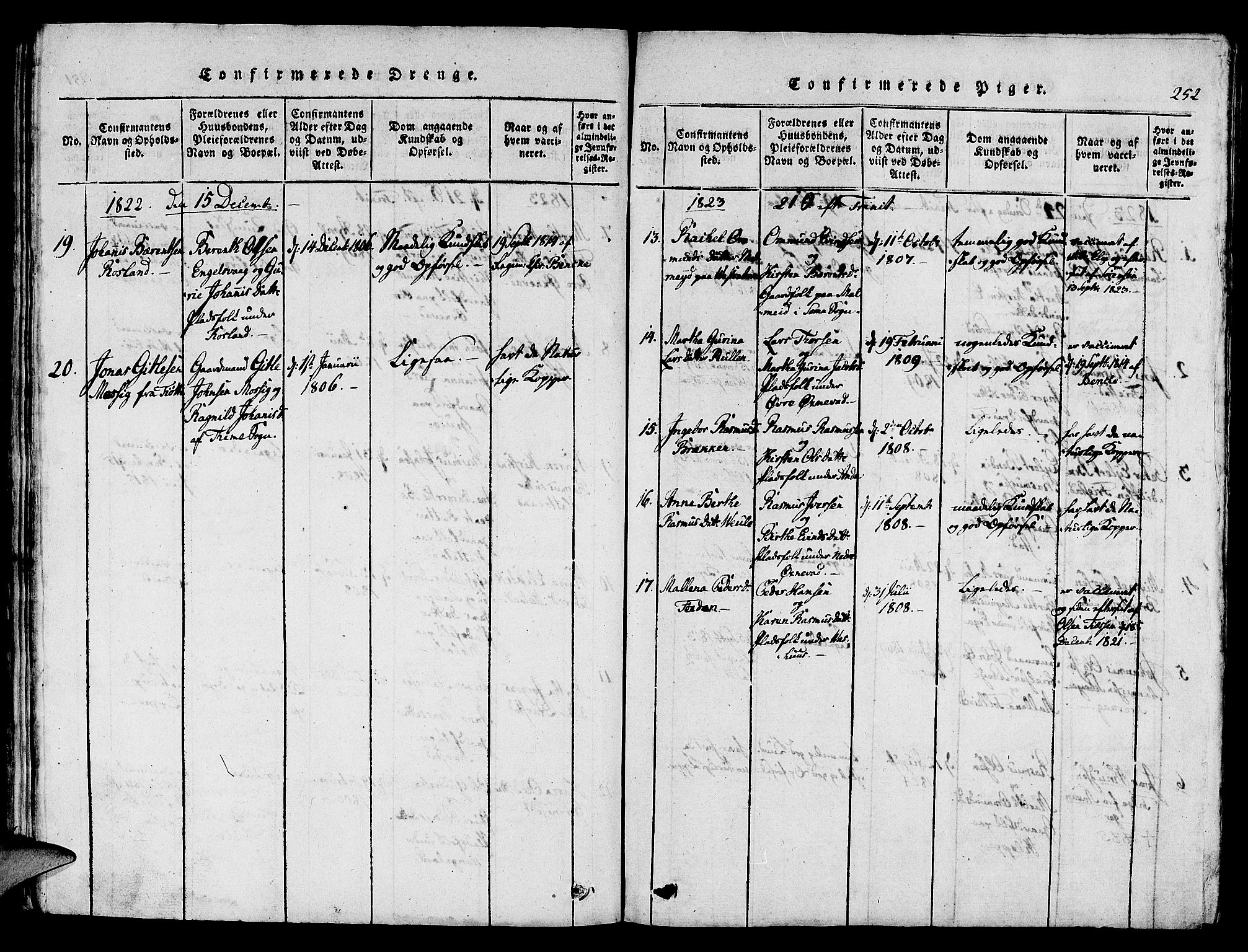 Klepp sokneprestkontor, AV/SAST-A-101803/001/3/30BA/L0002: Ministerialbok nr. A 2, 1816-1833, s. 252