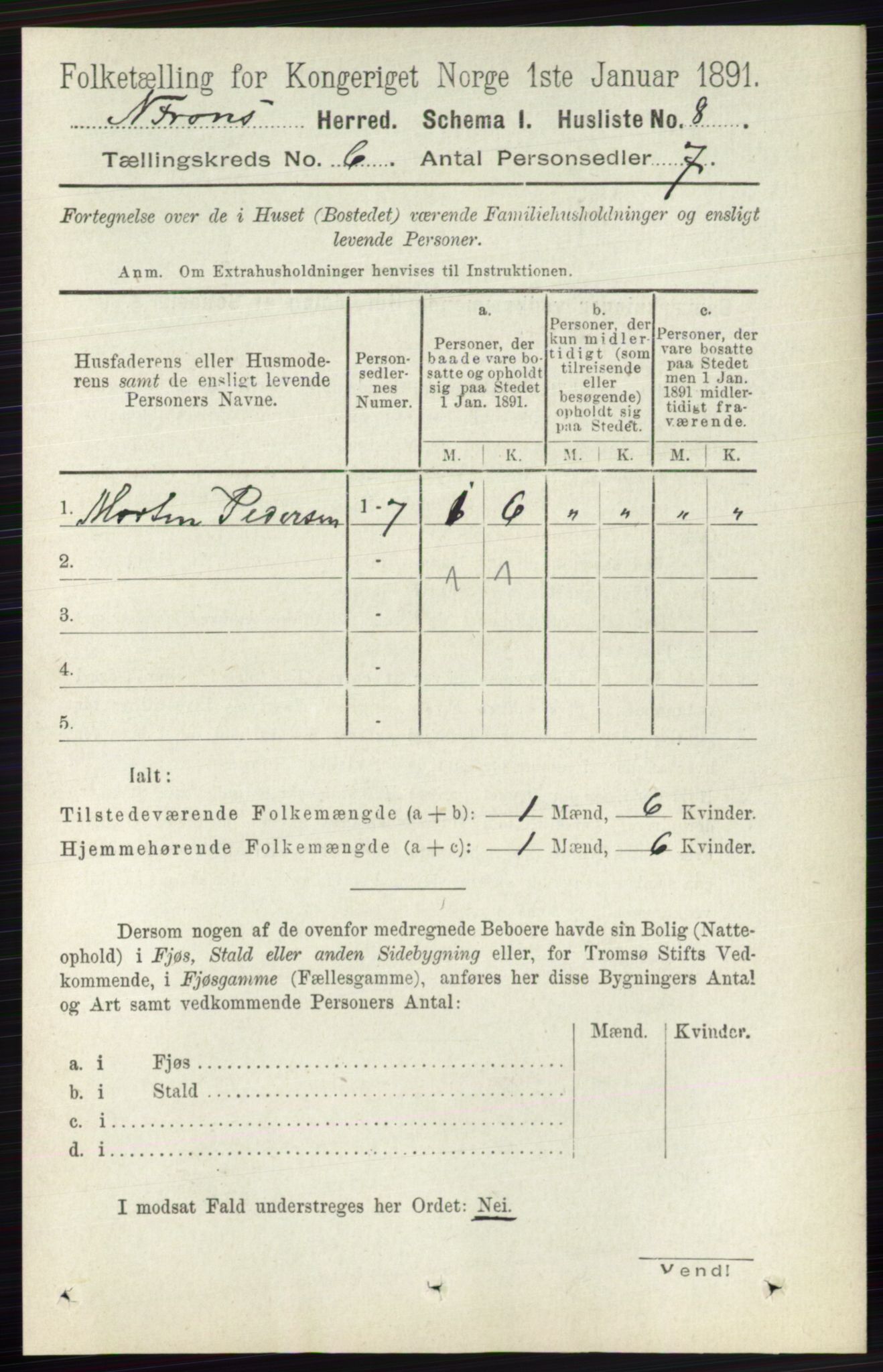 RA, Folketelling 1891 for 0518 Nord-Fron herred, 1891, s. 2173