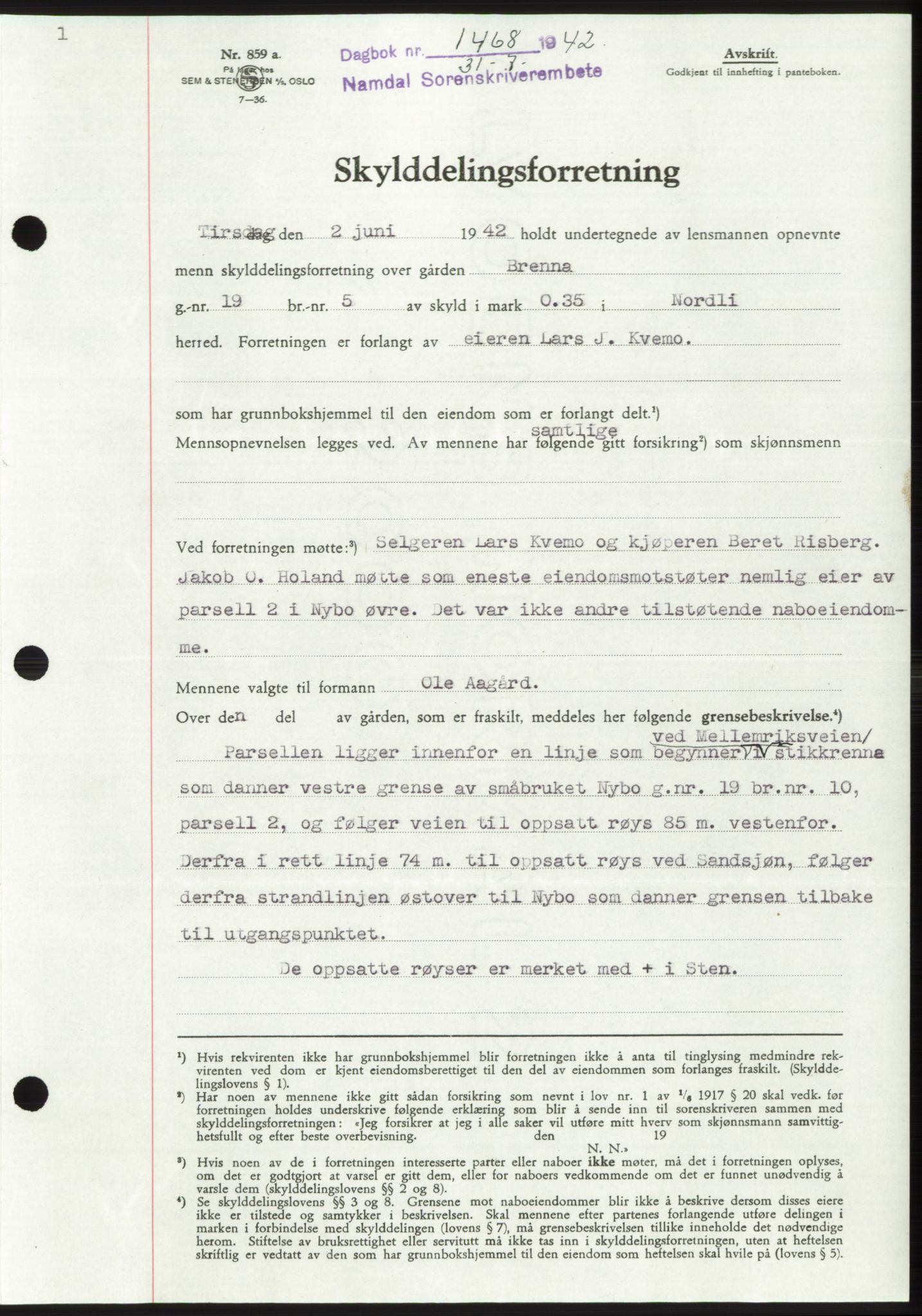 Namdal sorenskriveri, SAT/A-4133/1/2/2C: Pantebok nr. -, 1942-1943, Dagboknr: 1468/1942