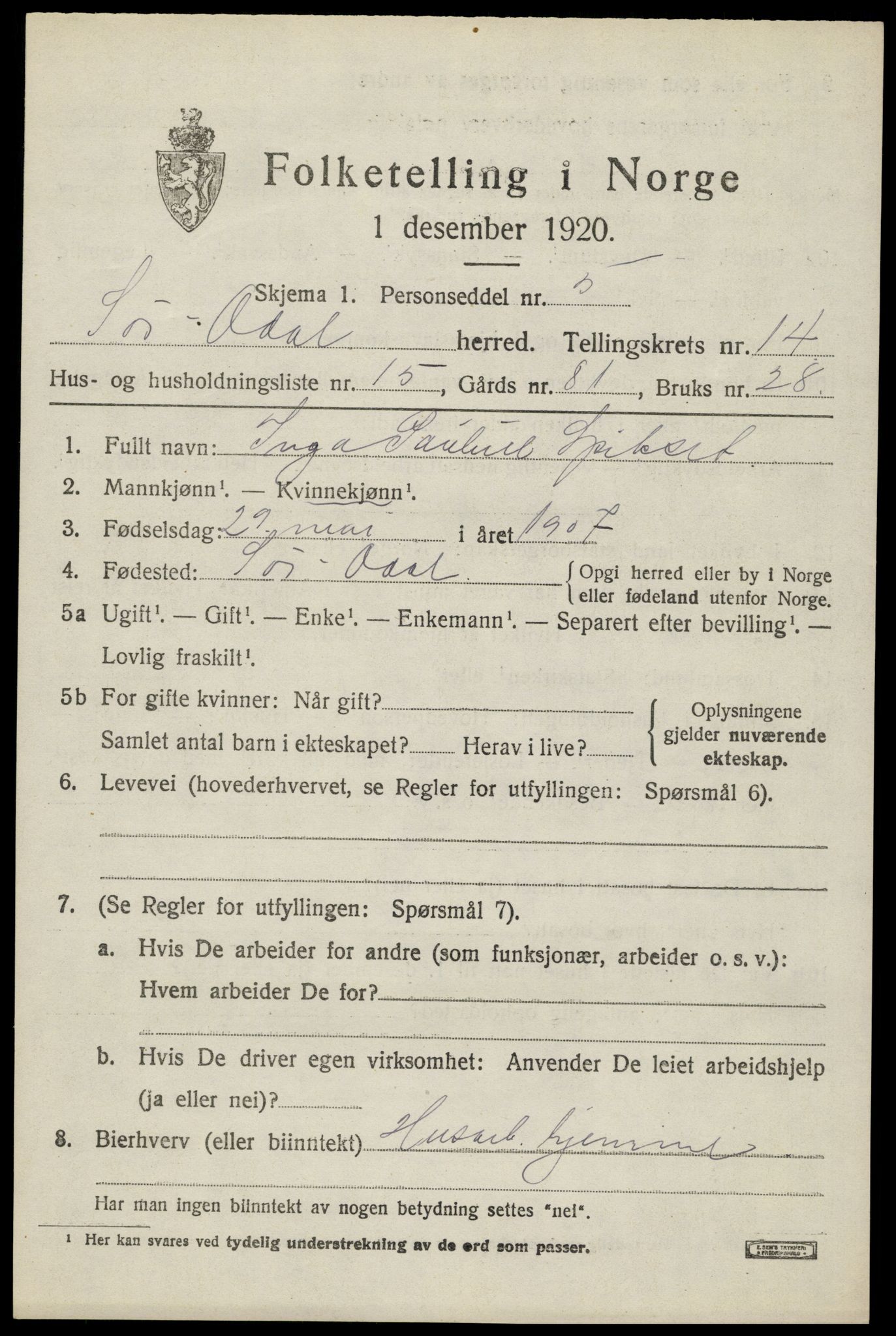 SAH, Folketelling 1920 for 0419 Sør-Odal herred, 1920, s. 14101