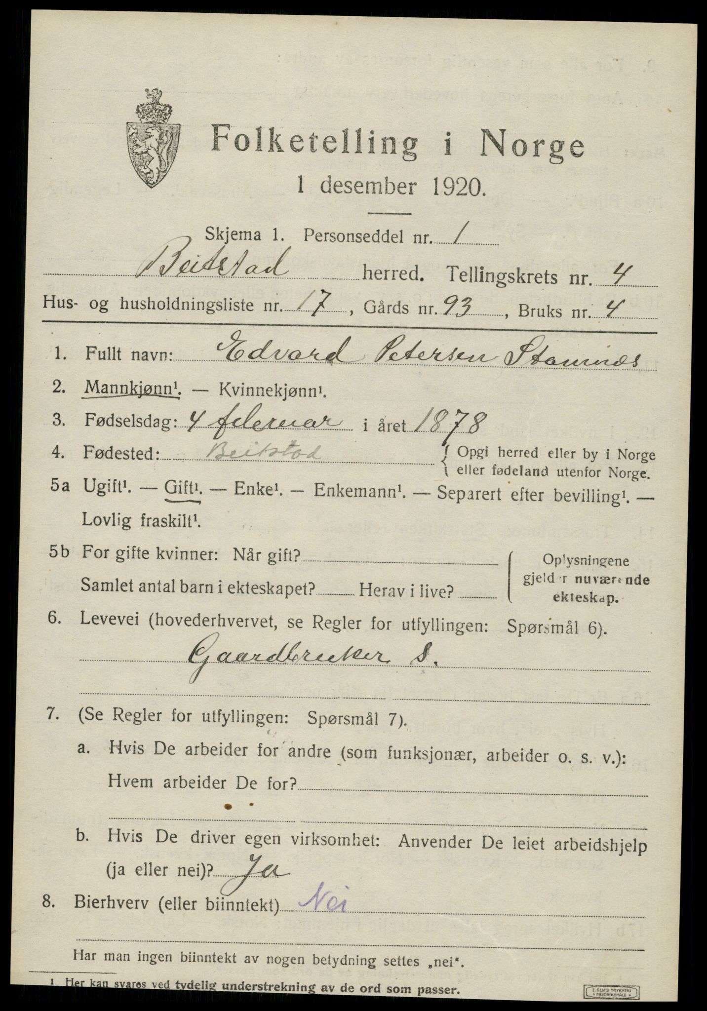 SAT, Folketelling 1920 for 1727 Beitstad herred, 1920, s. 3135