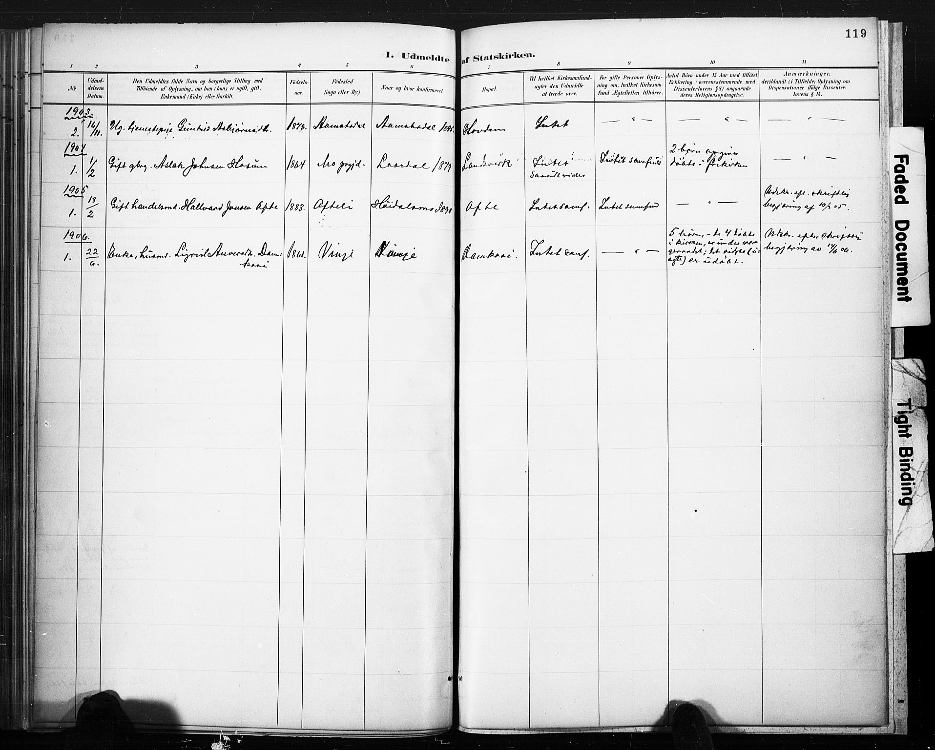Lårdal kirkebøker, AV/SAKO-A-284/F/Fc/L0002: Ministerialbok nr. III 2, 1887-1906, s. 119