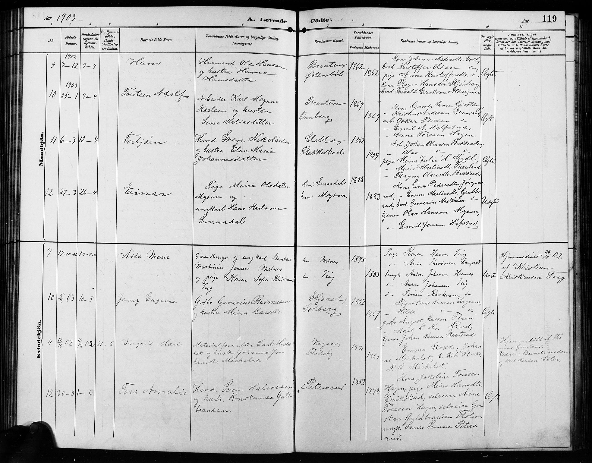 Enebakk prestekontor Kirkebøker, AV/SAO-A-10171c/G/Ga/L0006: Klokkerbok nr. I 6, 1889-1911, s. 119